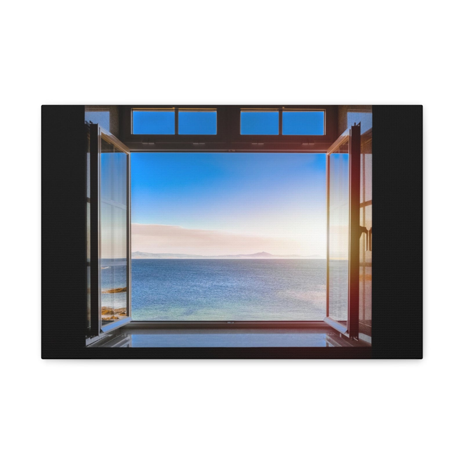 Dark Room Sunset Sea View Open Window Ocean Canvas Wall Art for Home Decor Ready-to-Hang-Express Your Love Gifts