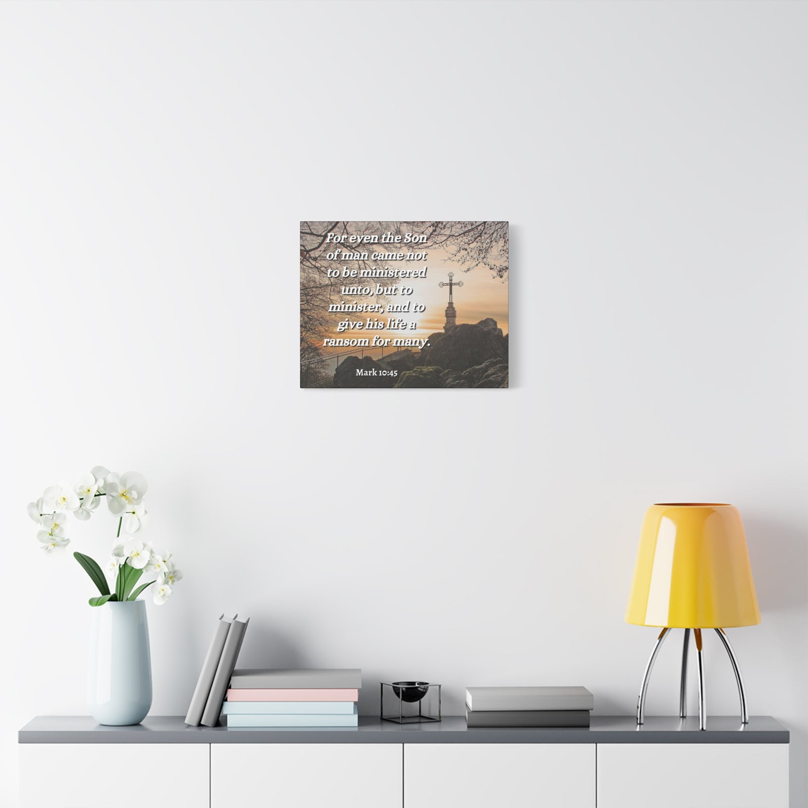 Scripture Canvas Son Of Man Mark 10:45 Christian Wall Art Bible Verse Print Ready to Hang-Express Your Love Gifts