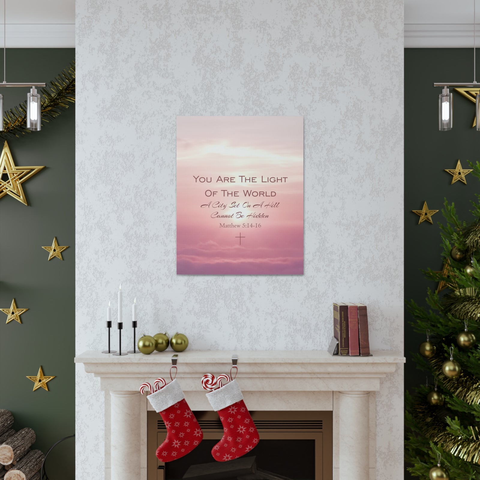 Scripture Canvas Light Of The World Matthew 5:14-16 Christian Wall Art Bible Verse Print Ready to Hang-Express Your Love Gifts