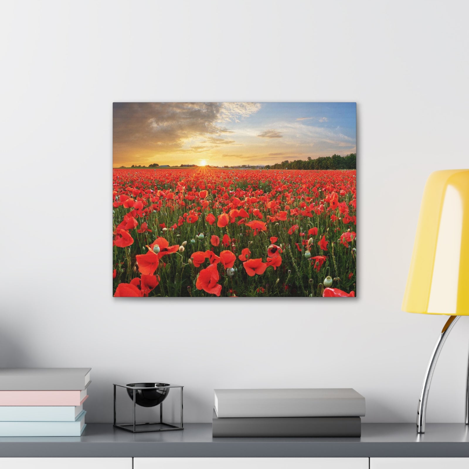 Sunset Over Poppy Field Flower Canvas Wall Art for Home Decor Ready-to-Hang-Express Your Love Gifts