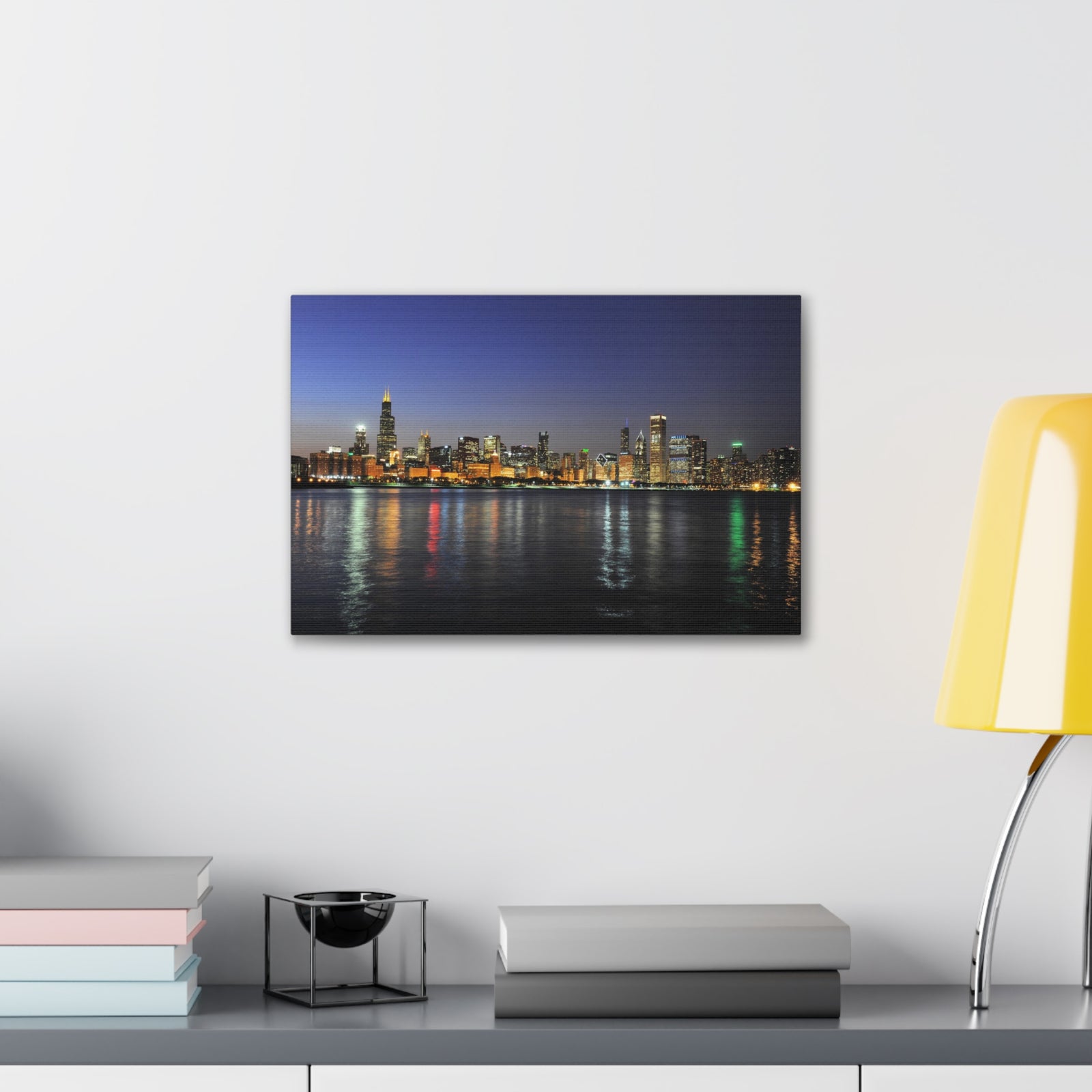 Chicago Night Skyline Canvas Artwork High-Quality Breathtaking Stunning Cityscape for Home Decor Ready to Hang-Express Your Love Gifts