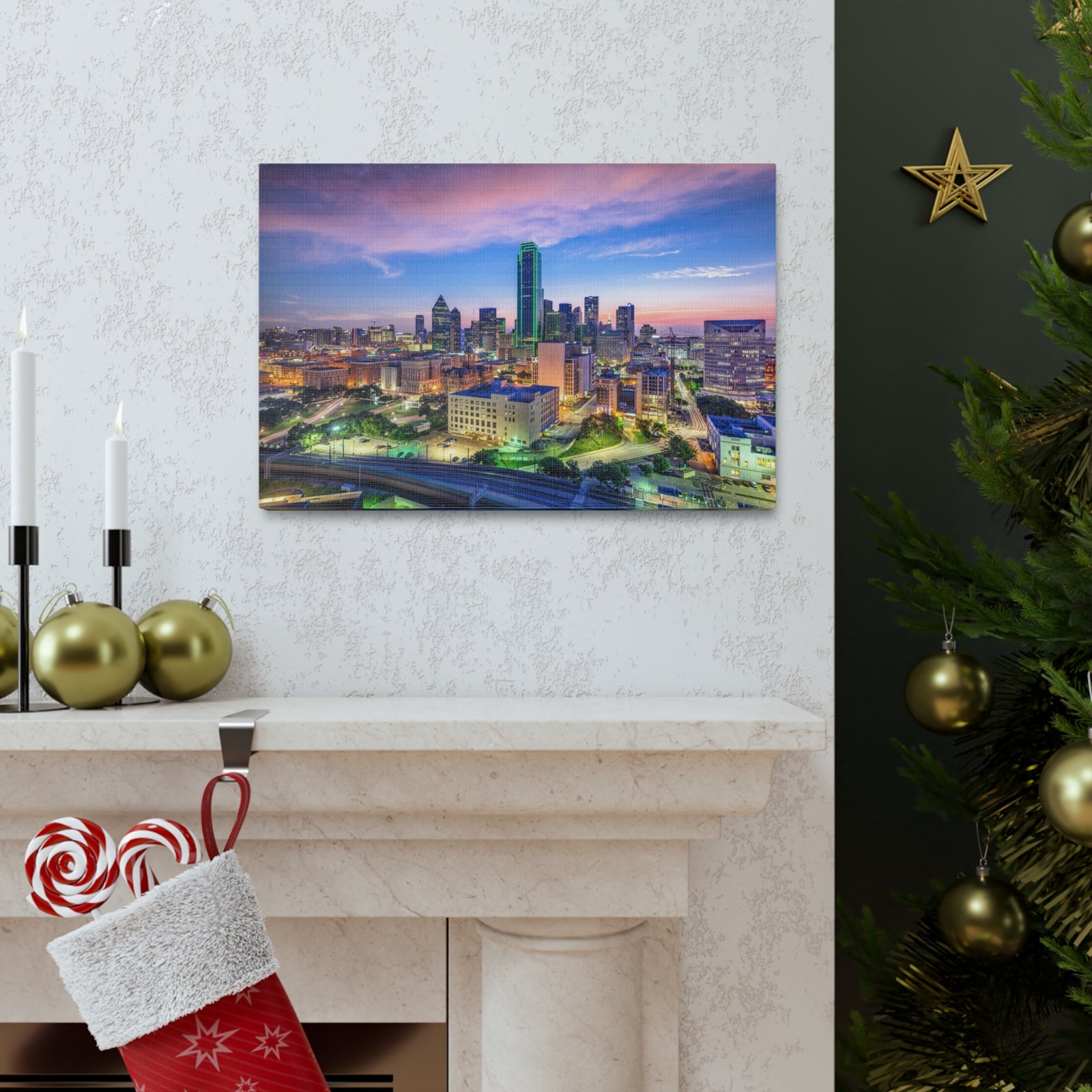 Dallas Night Skyline Canvas Artwork High-Quality Breathtaking Stunning Cityscape for Home Decor Ready to Hang-Express Your Love Gifts