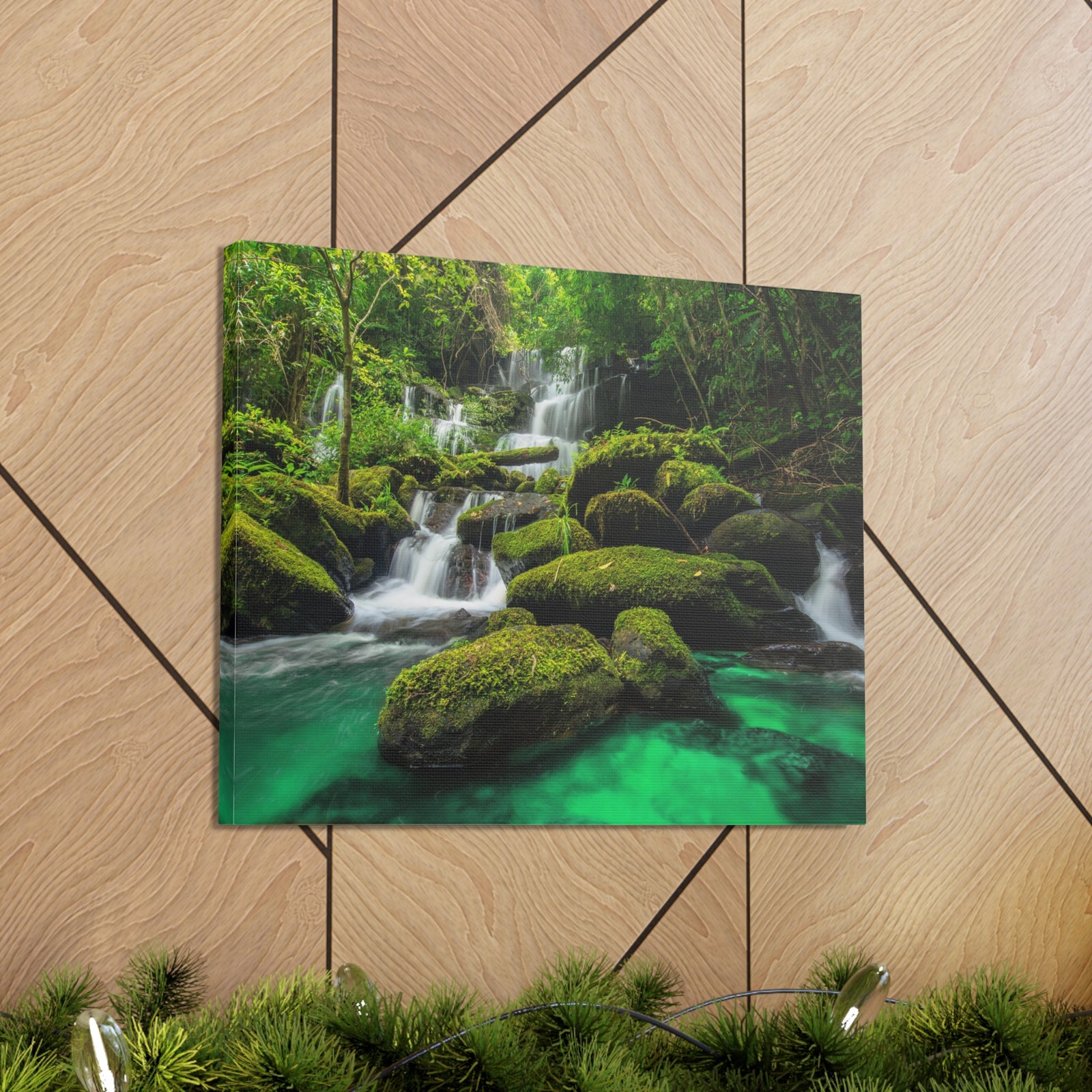 Jungle Waterfall In Thailand Modern Multicolor Scenic Nature Photography Canvas Home Office Decor Ready to Hang-Express Your Love Gifts