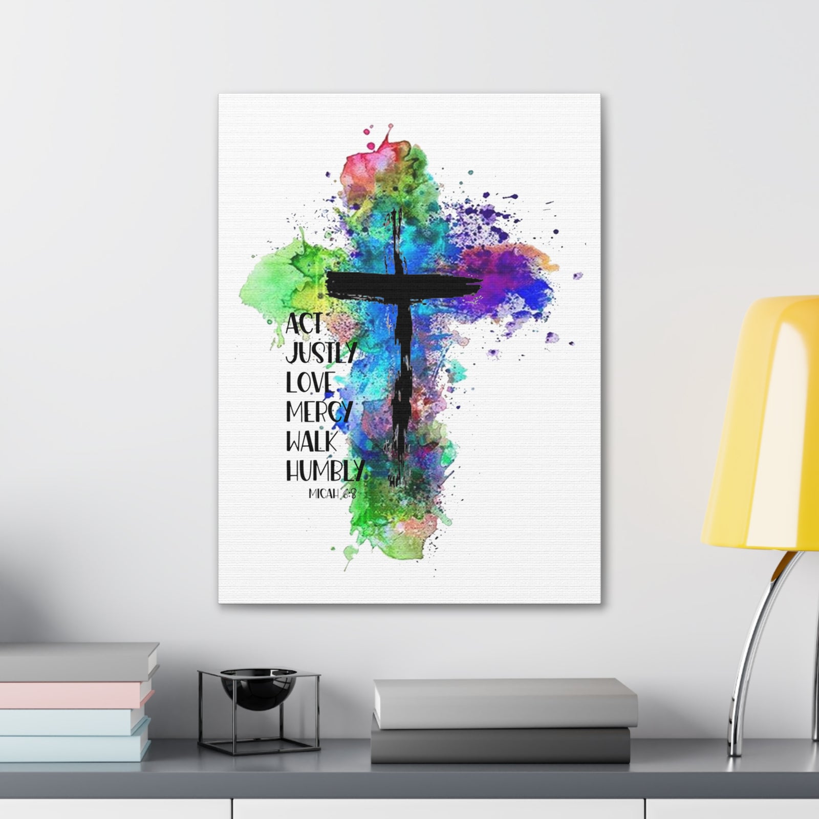 Scripture Walls Micah 6:8 Act Justly Distressed Cross Bible Verse Canvas Christian Wall Art Ready to Hang Unframed-Express Your Love Gifts