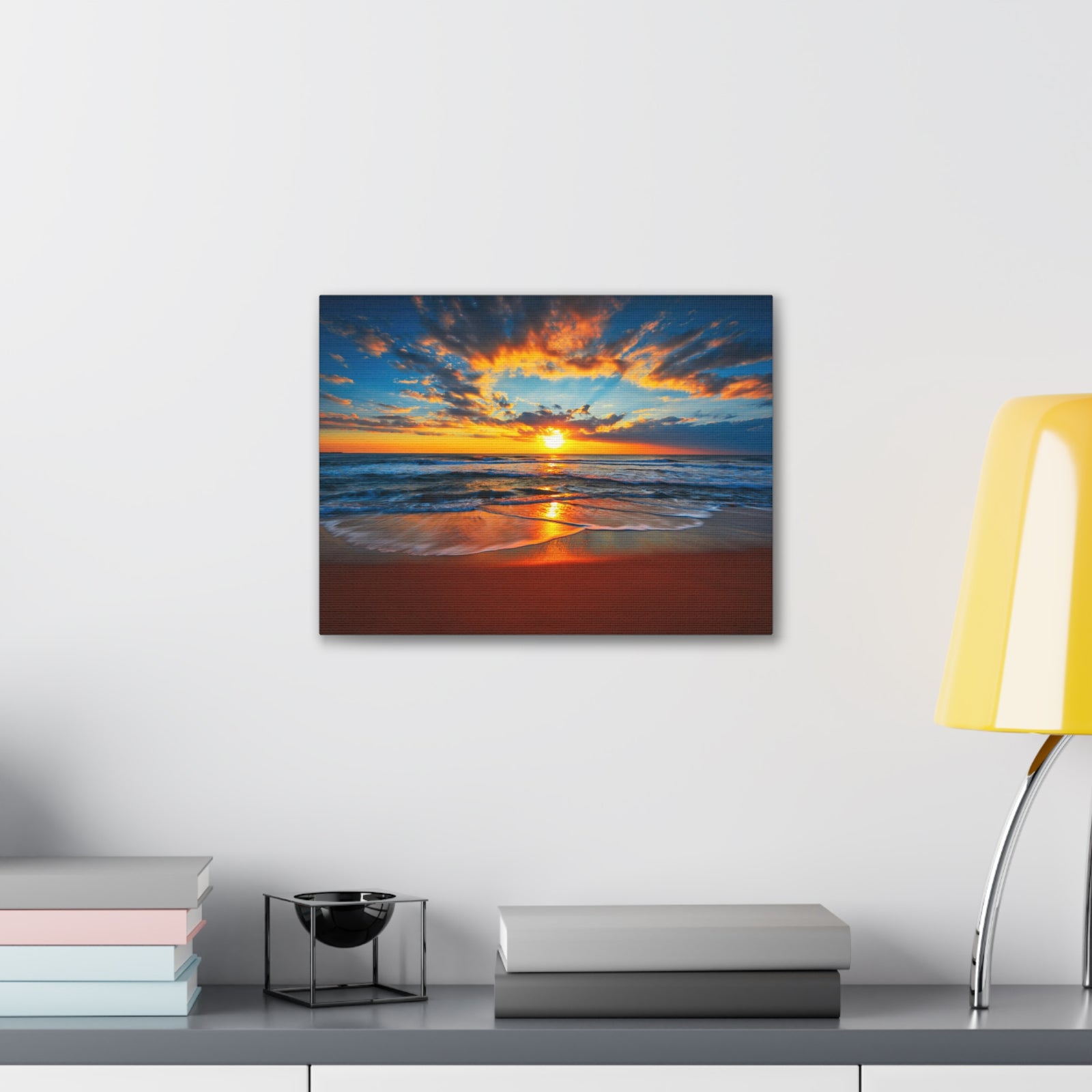 Sunrise On The Beach Ocean Canvas Wall Art for Home Decor Ready-to-Hang-Express Your Love Gifts