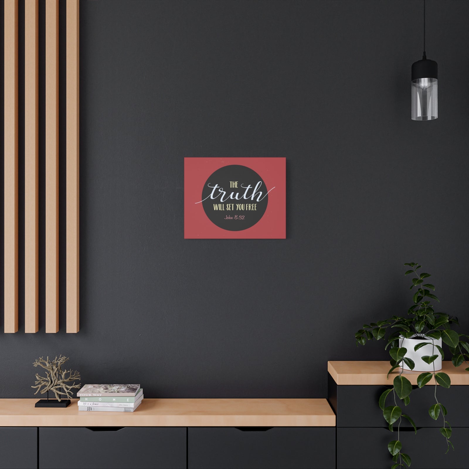 Scripture Canvas The Truth Red John 8:32 Christian Wall Art Bible Verse Print Ready to Hang-Express Your Love Gifts