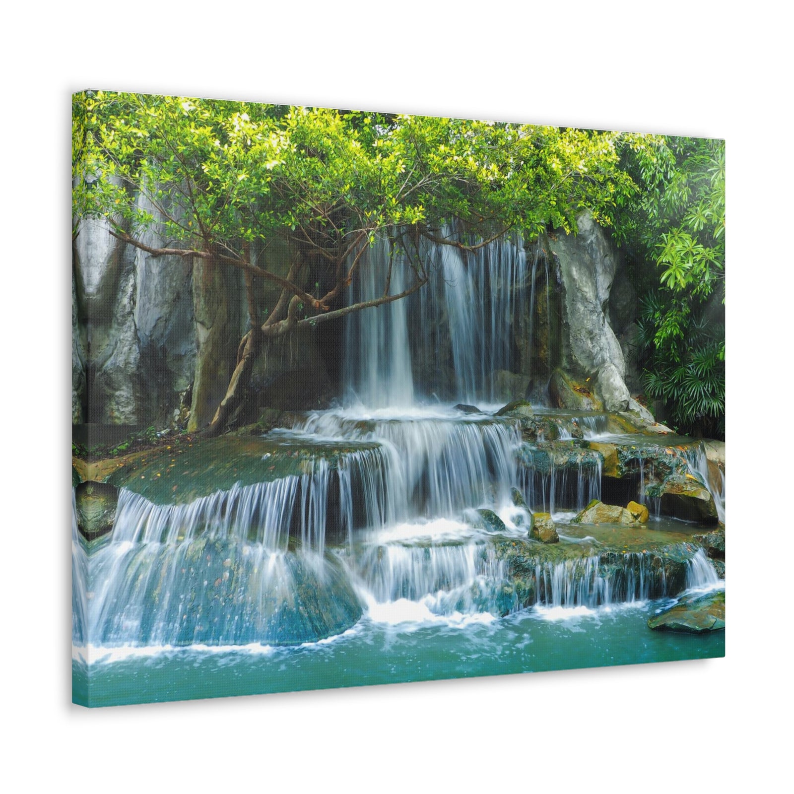 Forest Jungle Cascading Waterfall Nature Wilderness Photography Canvas Wall Art for Home Decor Ready-to-Hang-Express Your Love Gifts