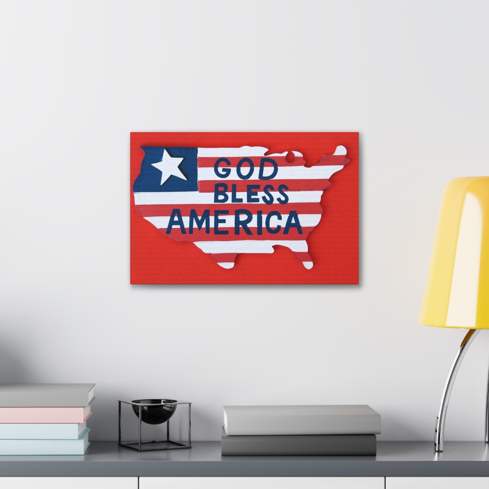 God Bless America Map of USA Canvas Wall Art for Home Decor Ready-to-Hang-Express Your Love Gifts