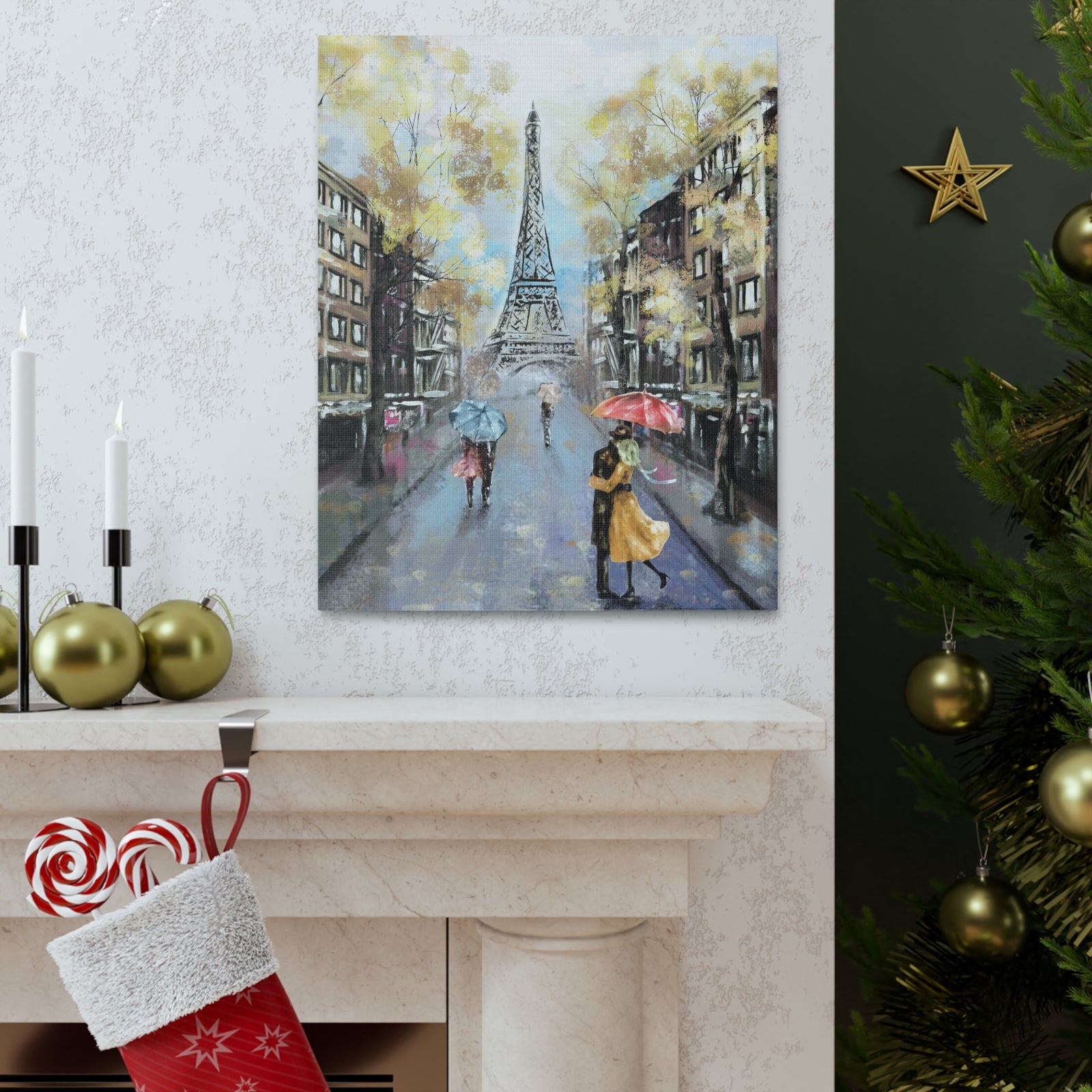 Eiffel Tower Romantic French Couple France Canvas Artwork High-Quality Breathtaking French City for Home Decor Ready to Hang-Express Your Love Gifts