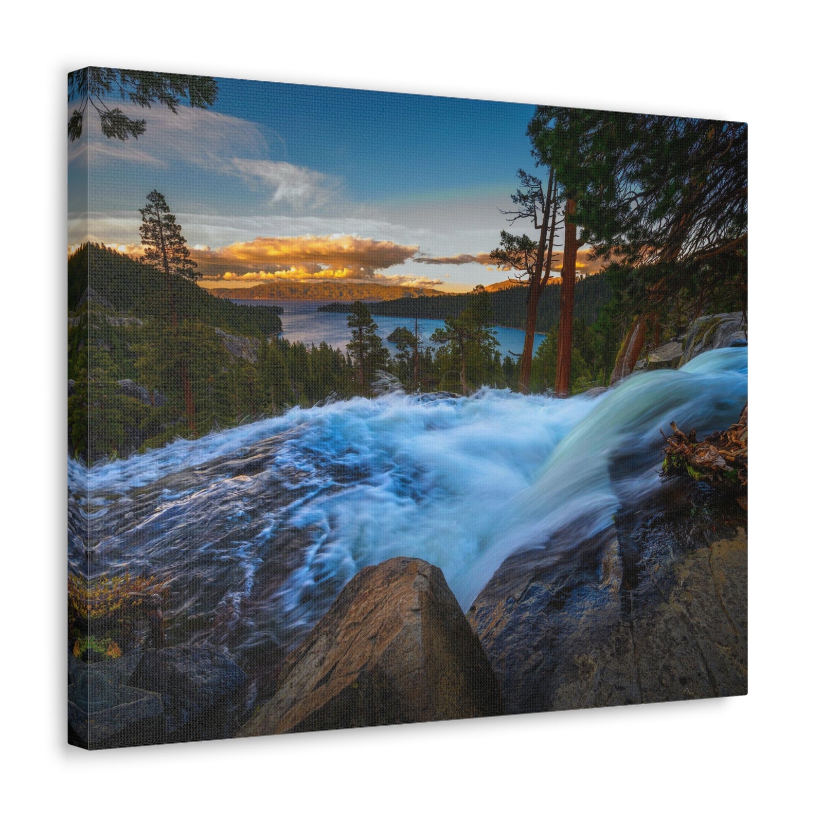 Lake Tahoe Sunset Rushing Water Modern Multicolor Scenic Nature Photography Canvas Home Office Decor Ready to Hang-Express Your Love Gifts
