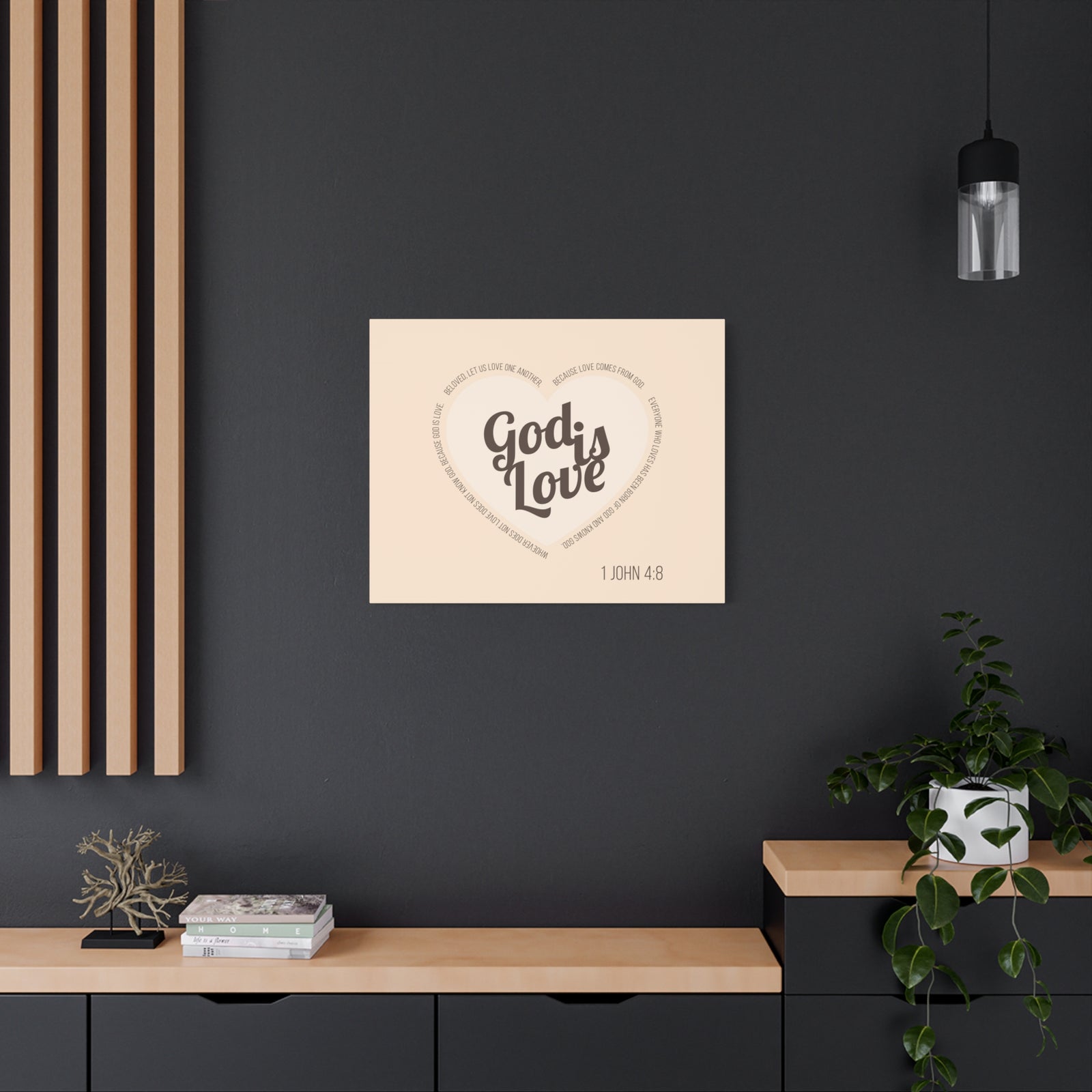 Scripture Canvas God Is Love 1 John 4:8 Light Brown Christian Wall Art Bible Verse Print Ready to Hang-Express Your Love Gifts
