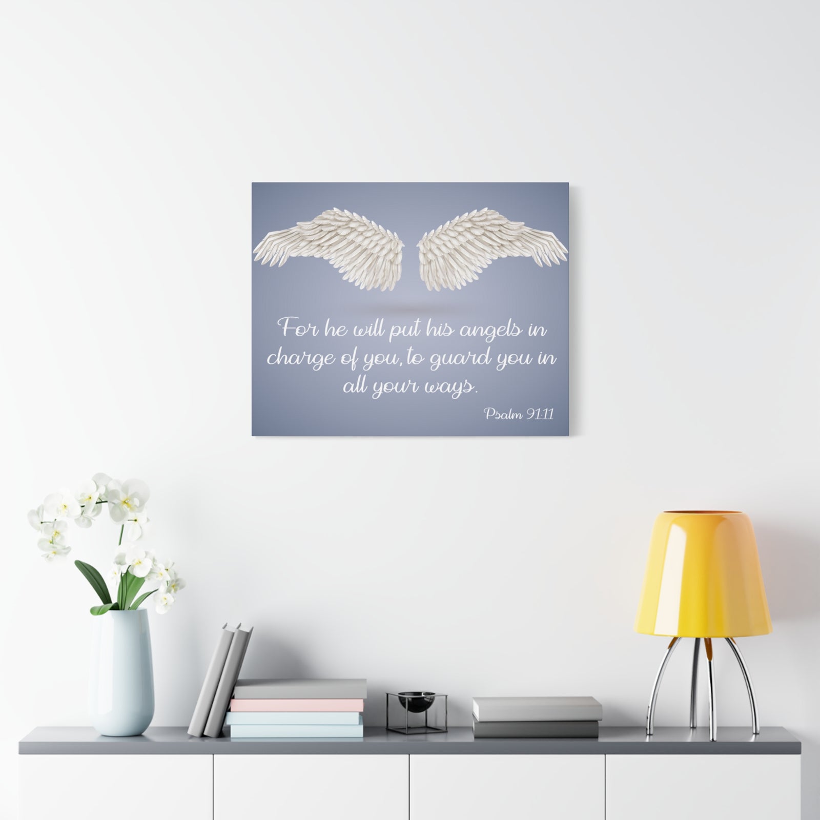 Bible Verse Canvas God's Angels Psalm 91:11 Christian Home Décor Wall Art Scripture Ready to Hang Faith Print-Express Your Love Gifts