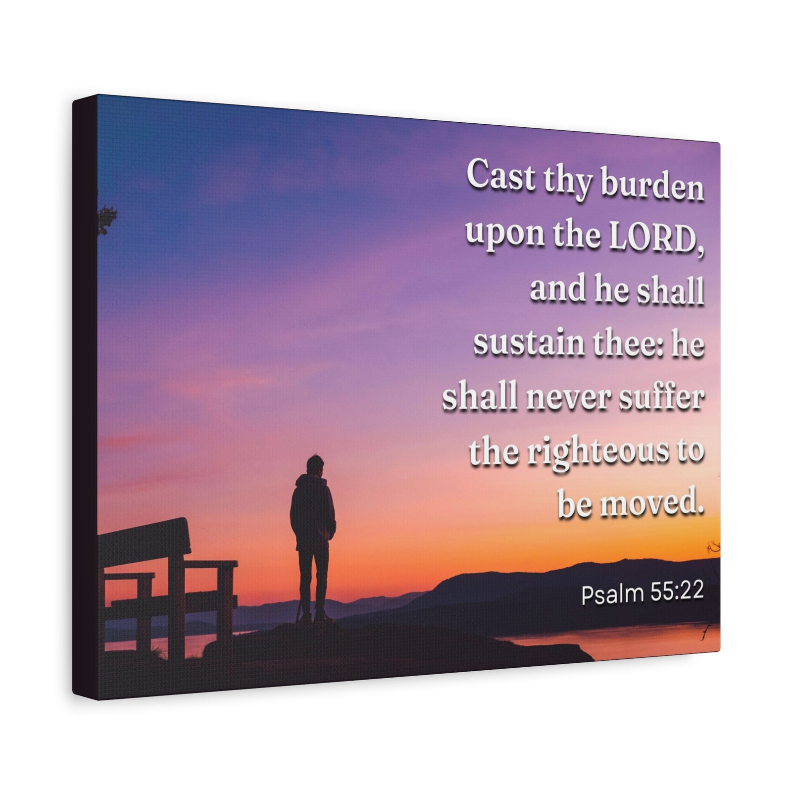 Scripture Canvas The Righteous Psalm 55:22 Christian Wall Art Bible Verse Print Ready to Hang-Express Your Love Gifts
