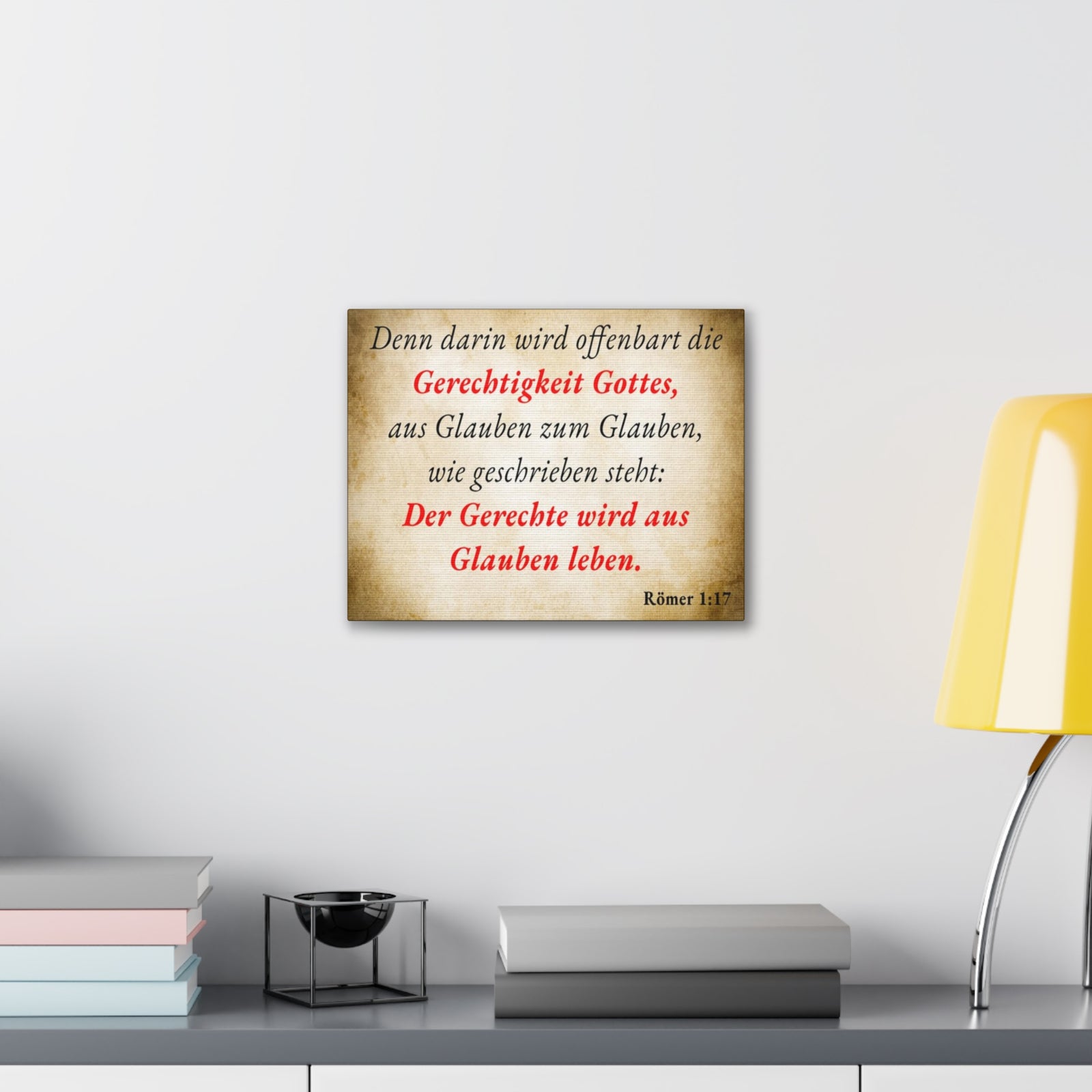 Scripture Walls Römer 1:17 Romans 1:17 Live By Faith German Gold Bible Verse Canvas Christian Wall Art Ready to Hang Unframed-Express Your Love Gifts
