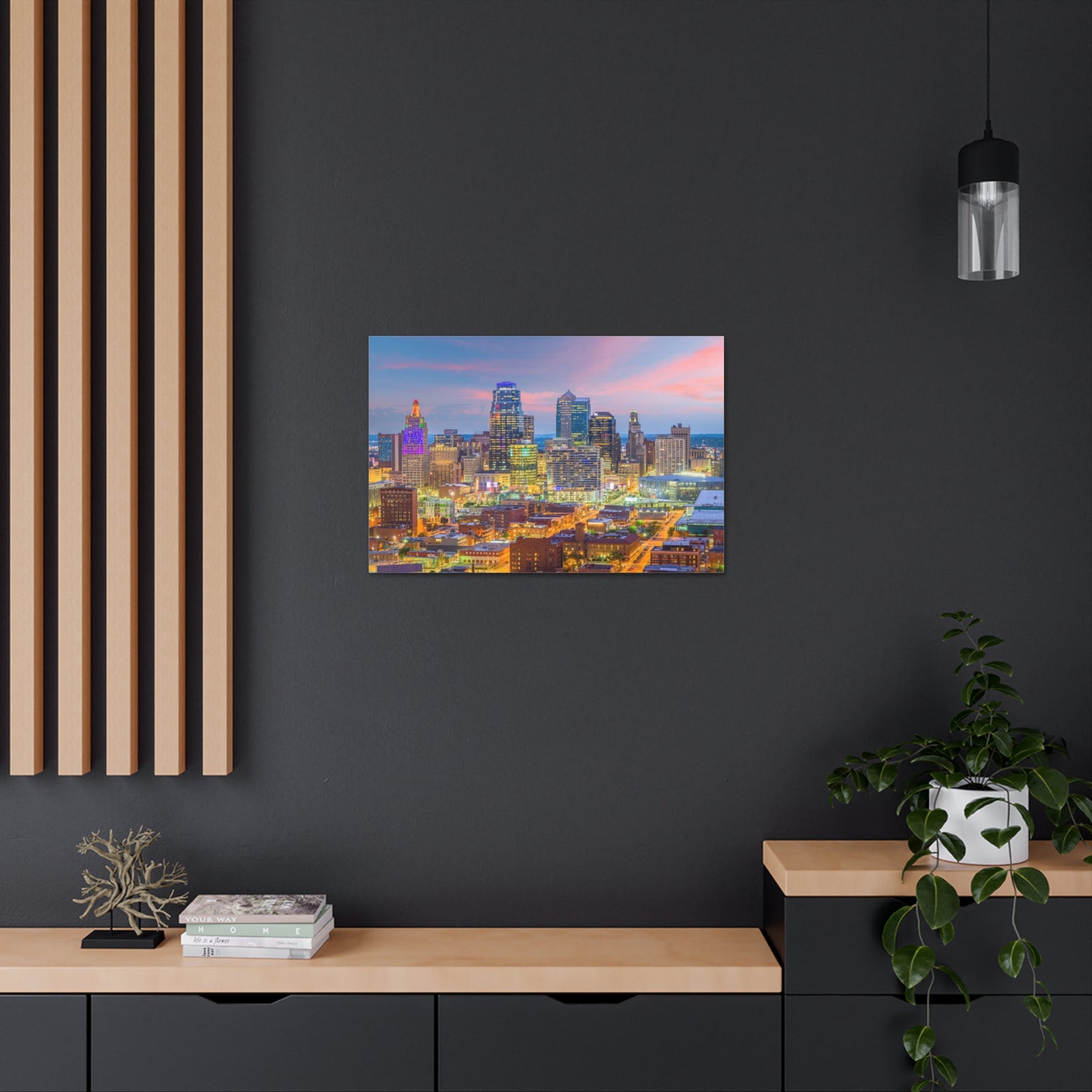 Kansas City Night Skyline Canvas Artwork High-Quality Breathtaking Stunning Cityscape for Home Decor Ready to Hang-Express Your Love Gifts