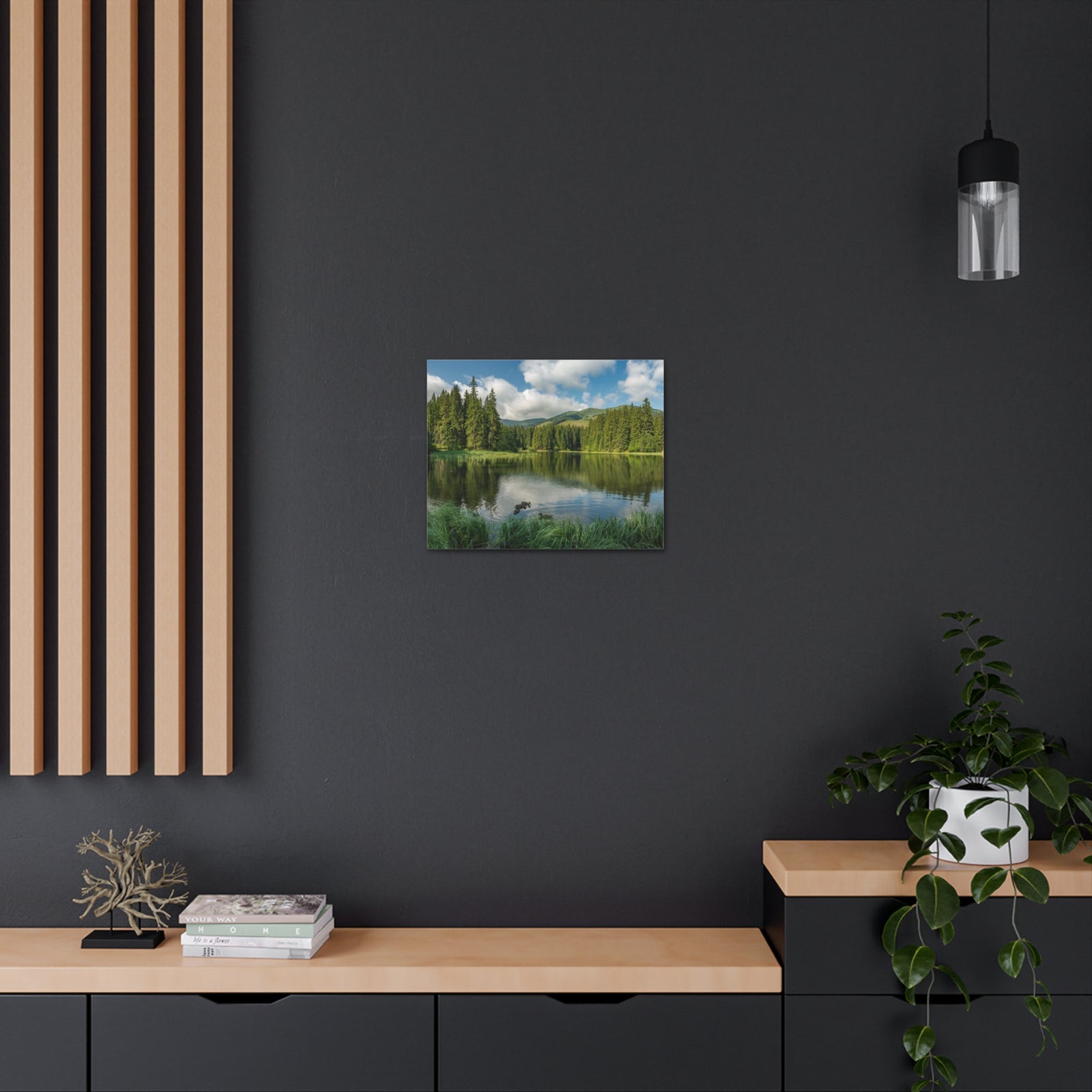 Lake Reflection Green Forest Nature Wilderness Photography Canvas Wall Art for Home Decor Ready-to-Hang-Express Your Love Gifts