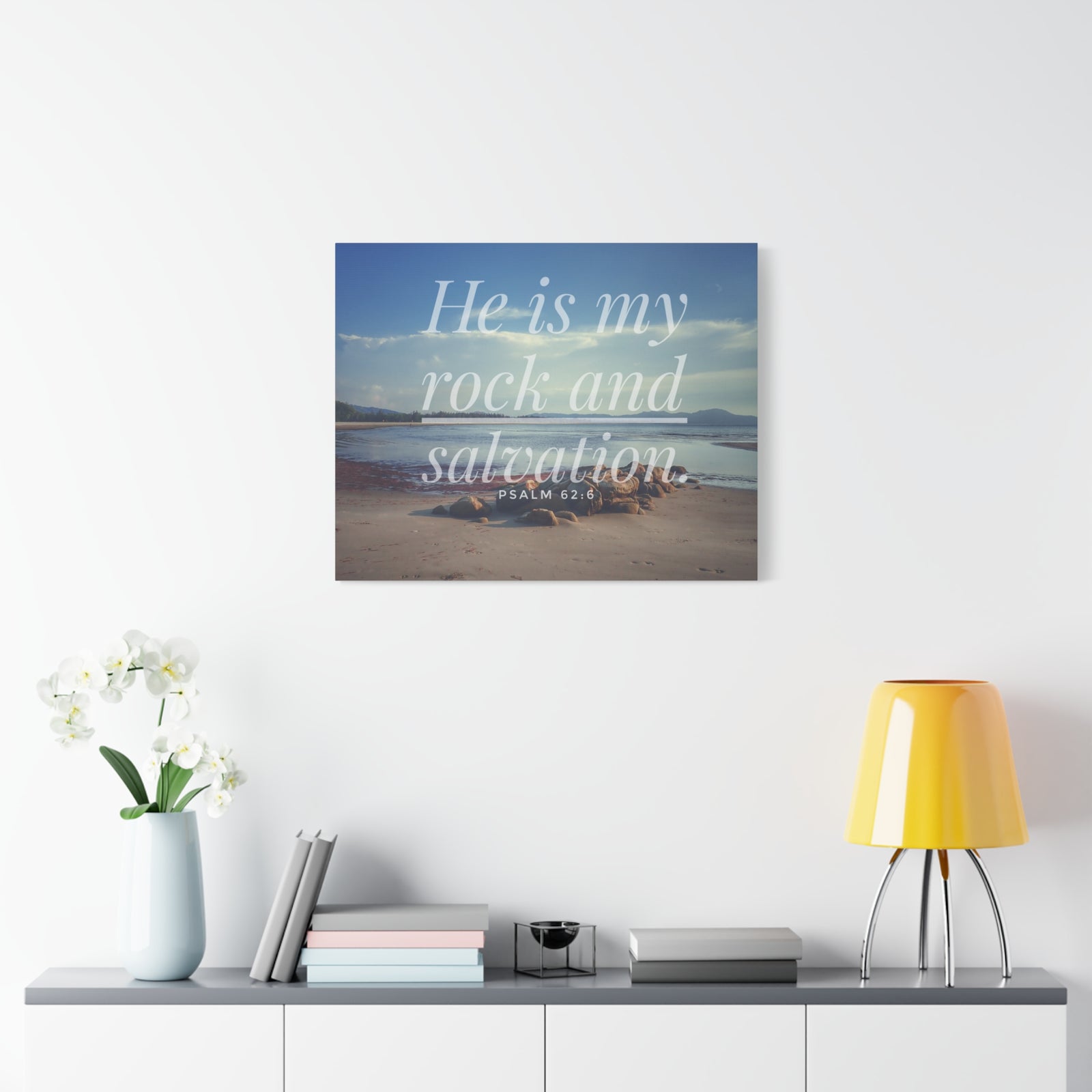 Scripture Canvas My Rock And Salvation Psalm 62:6 Christian Wall Art Bible Verse Print Ready to Hang-Express Your Love Gifts