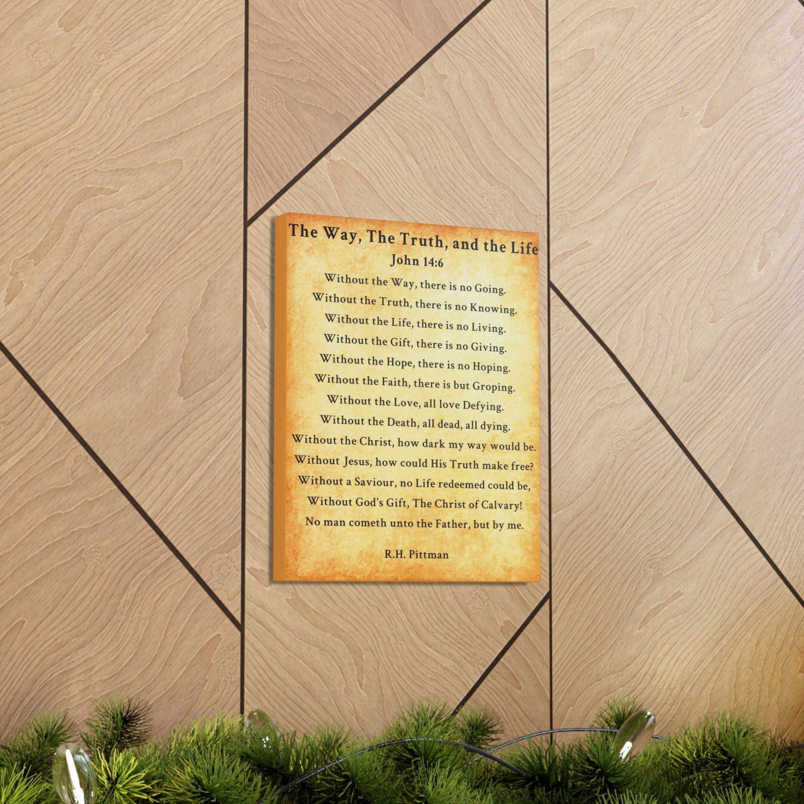 Scripture Walls Way Truth Life John 14:6 Gold Bible Verse Canvas Christian Wall Art Ready to Hang Unframed-Express Your Love Gifts