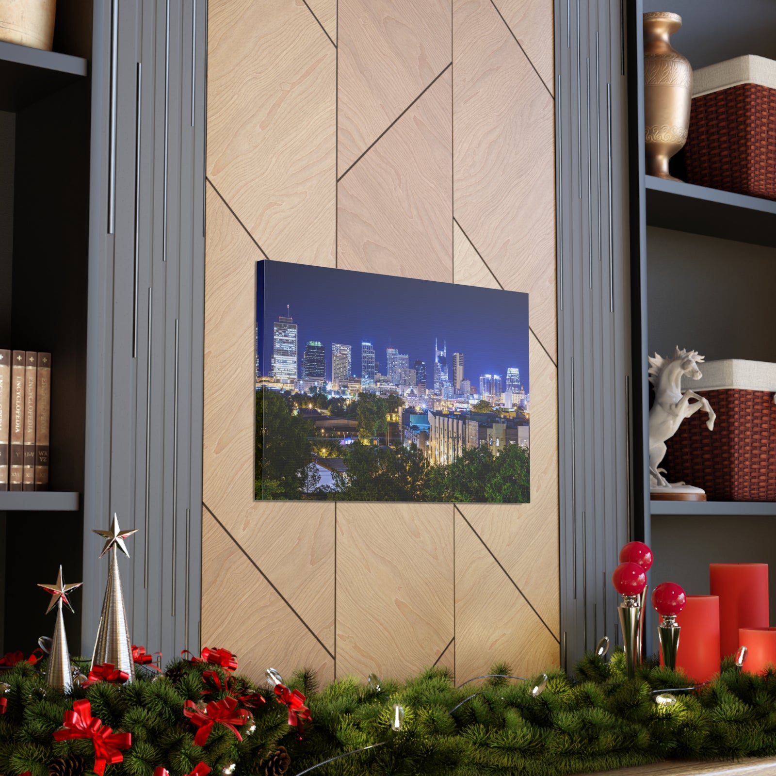 Nashville Night Skyline Canvas Artwork High-Quality Breathtaking Stunning Cityscape for Home Decor Ready to Hang-Express Your Love Gifts