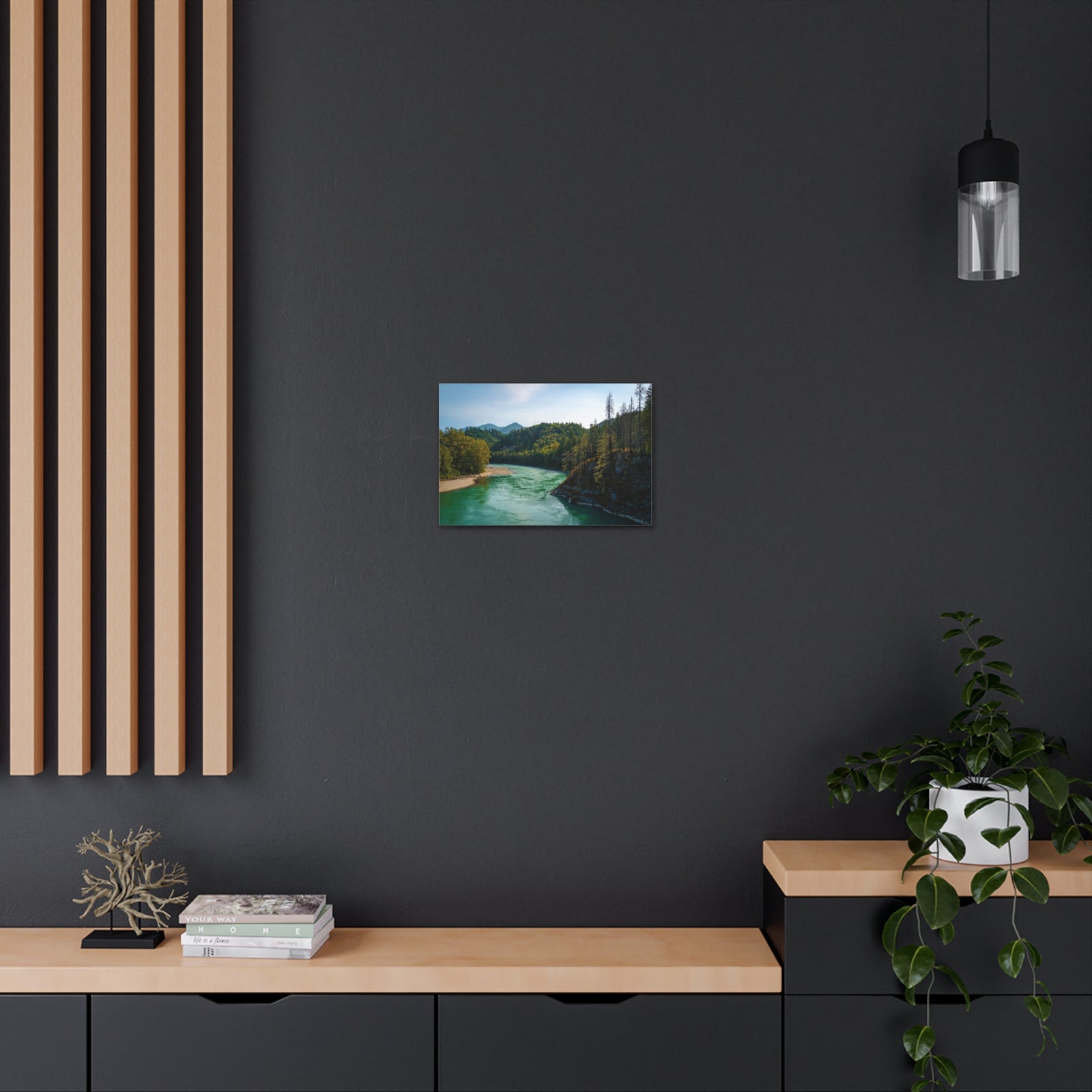 River Through Pine Tree Green Forest Nature Wilderness Photography Canvas Wall Art for Home Decor Ready-to-Hang-Express Your Love Gifts