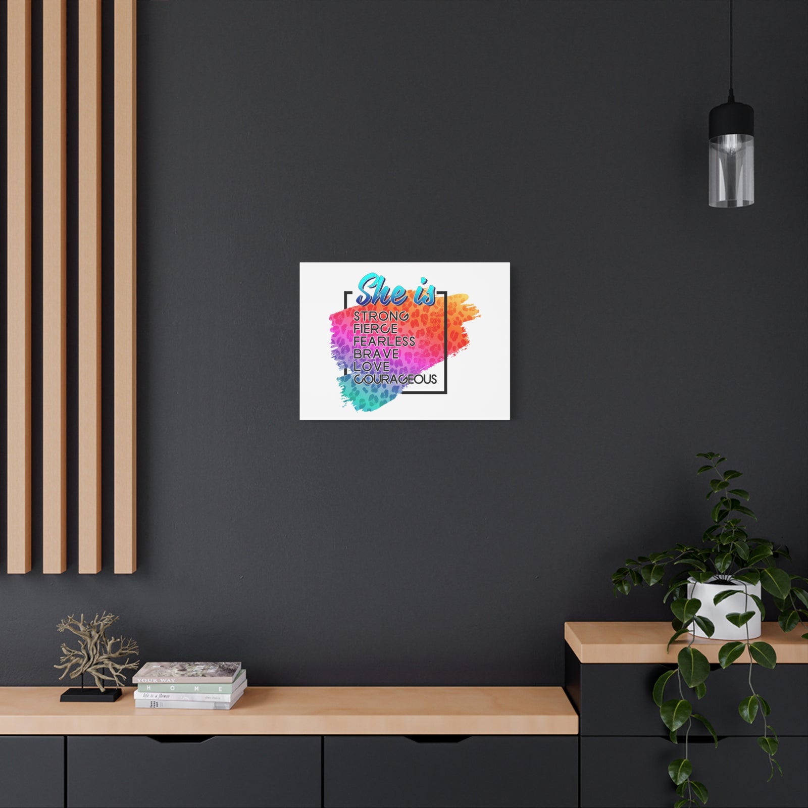 Scripture Canvas She Is Courageous Psalm 31:24 Christian Wall Art Bible Verse Print Ready to Hang-Express Your Love Gifts