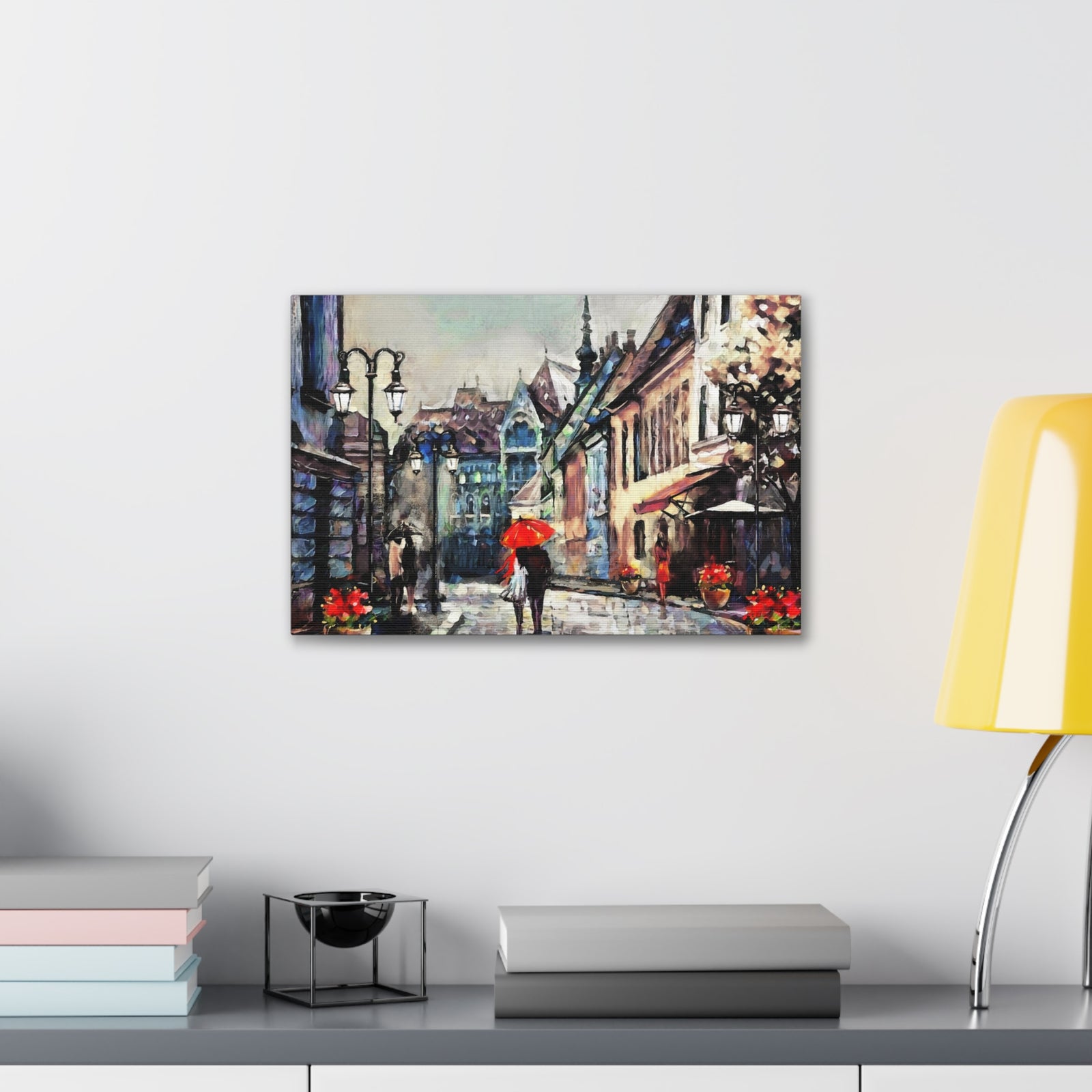 Paris Street View Couple With Red Umbrella France Canvas Artwork High-Quality Breathtaking French City for Home Decor Ready to Hang-Express Your Love Gifts