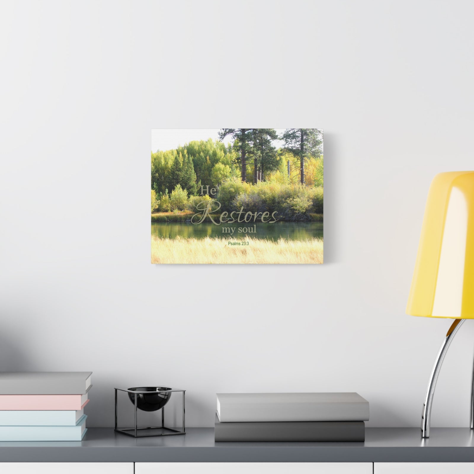 Scripture Canvas He Restores Psalm 23:3 Christian Wall Art Bible Verse Print Ready to Hang-Express Your Love Gifts