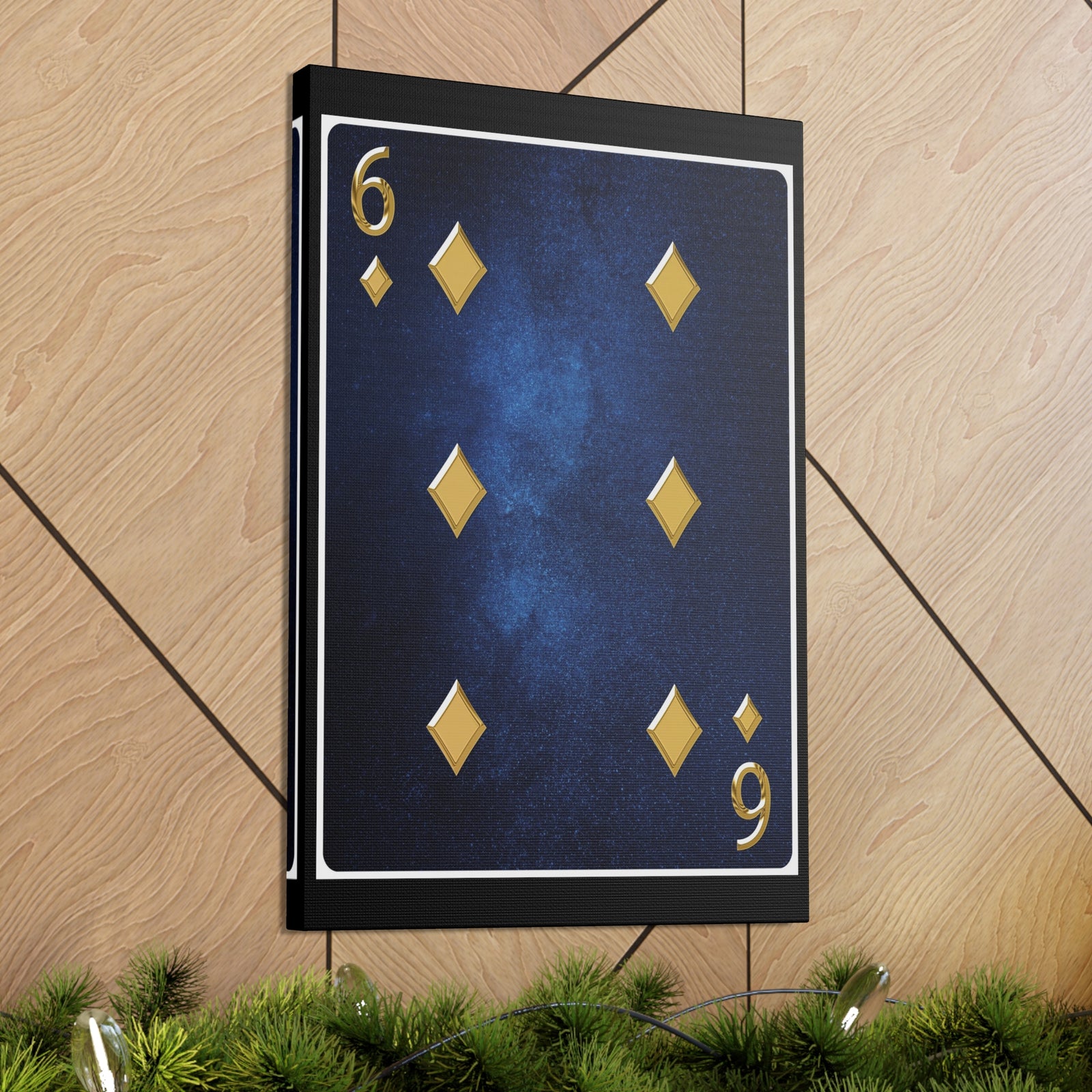 Six Of Diamonds Space Background Playing Card Canvas Wall Art for Home Decor Ready-to-Hang-Express Your Love Gifts