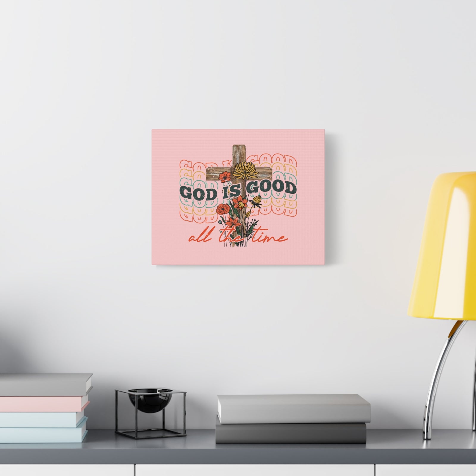 Scripture Canvas God Is Good Psalm 100:5 Light Red Christian Wall Art Bible Verse Print Ready to Hang-Express Your Love Gifts
