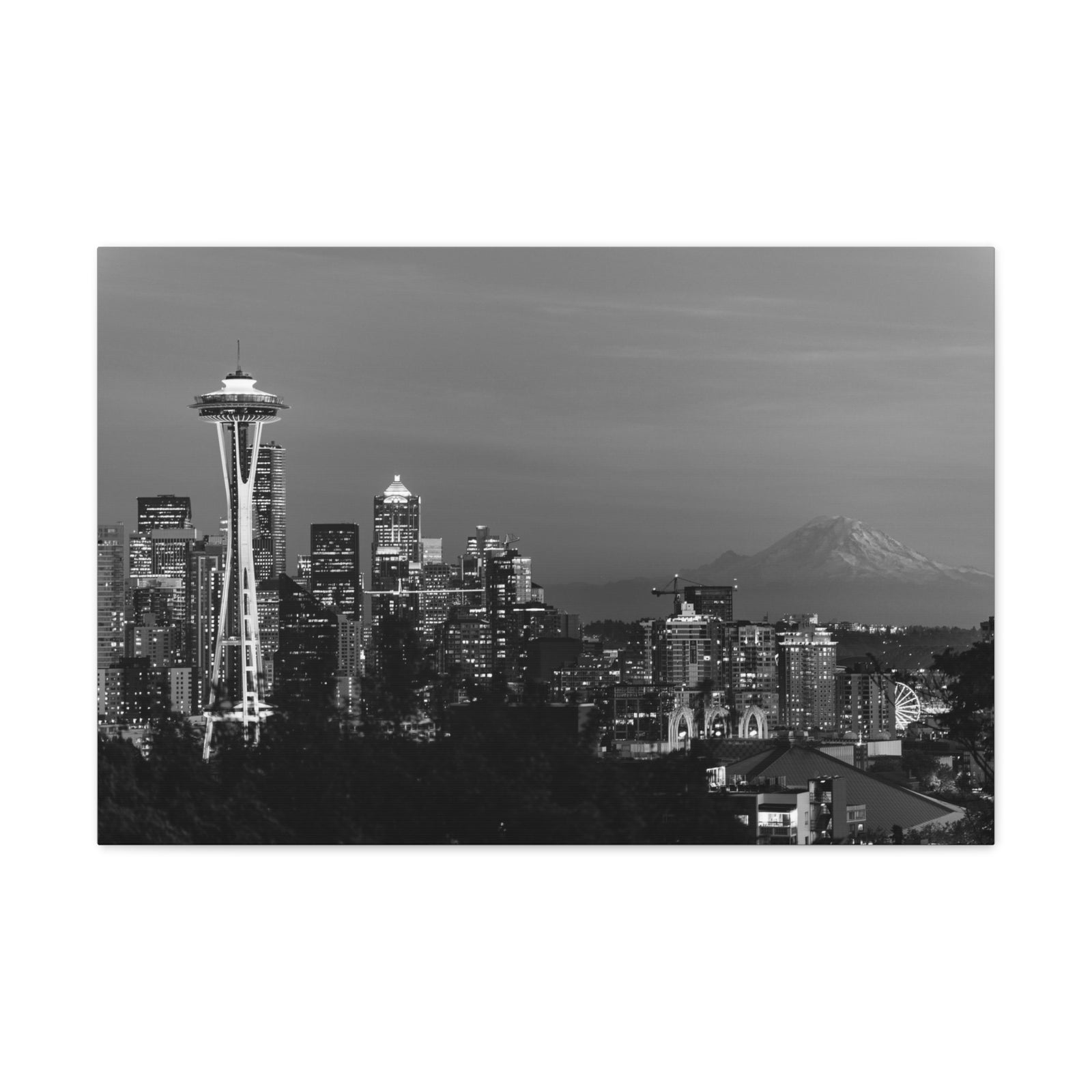 Seattle Black And White Skyline Canvas Artwork High-Quality Breathtaking Stunning Cityscape for Home Decor Ready to Hang-Express Your Love Gifts
