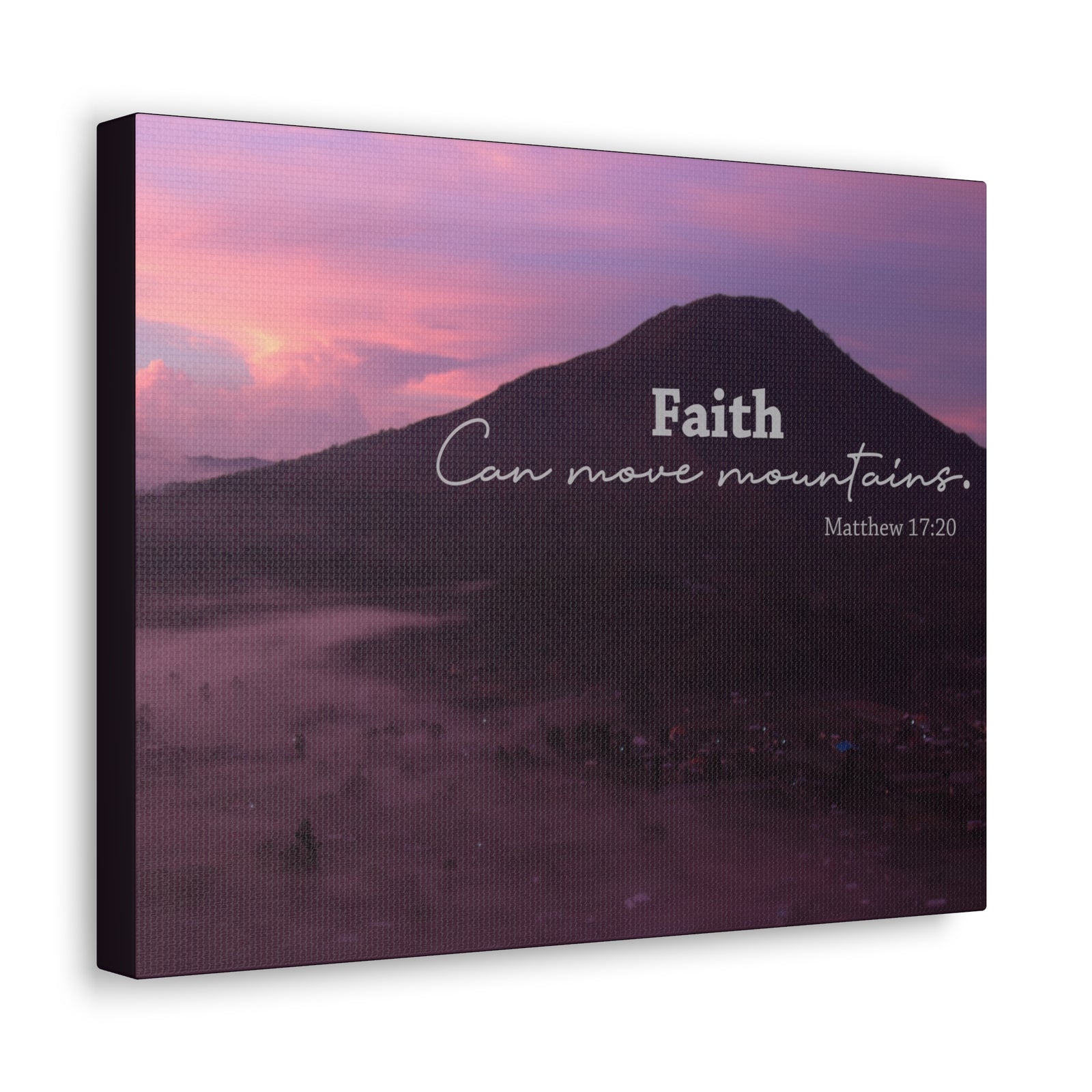 Scripture Canvas Move Mountains Matthew 17:20 Pink Christian Wall Art Bible Verse Print Ready to Hang-Express Your Love Gifts