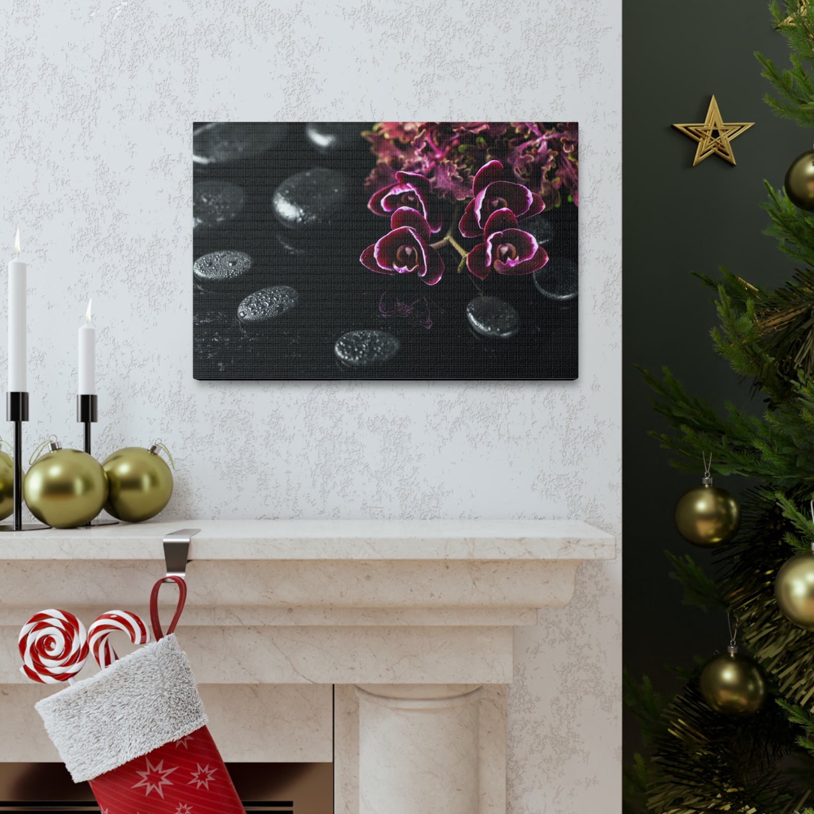 Dark Cherry Orchid Forest Floral Nature Photography Canvas Wall Art for Home Decor Ready-to-Hang-Express Your Love Gifts