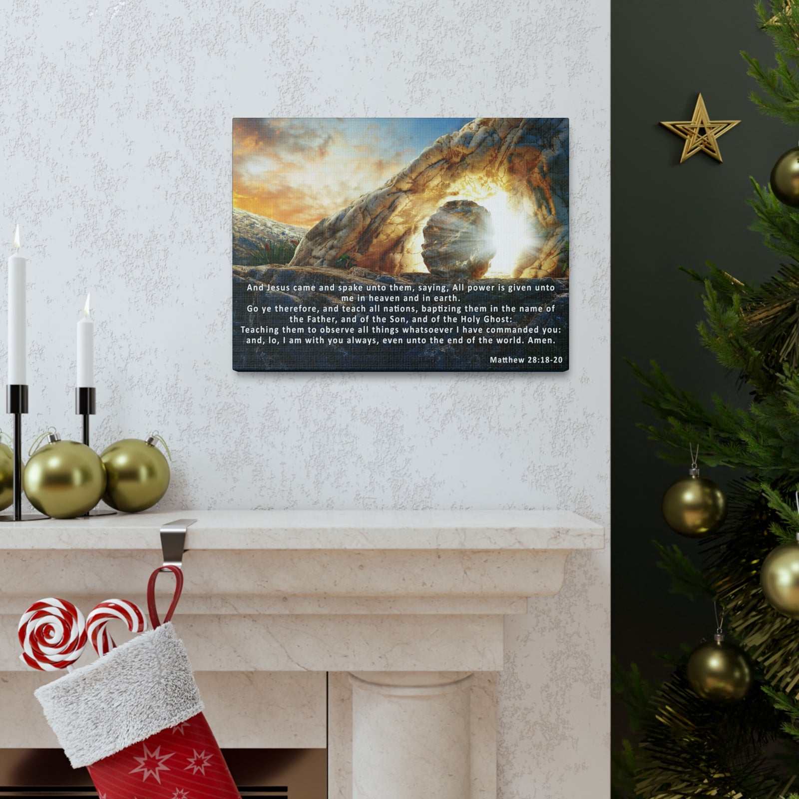 Scripture Walls Matthew 28:18-20 KJV Bible Verse Canvas Christian Wall Art Ready to Hang Unframed-Express Your Love Gifts