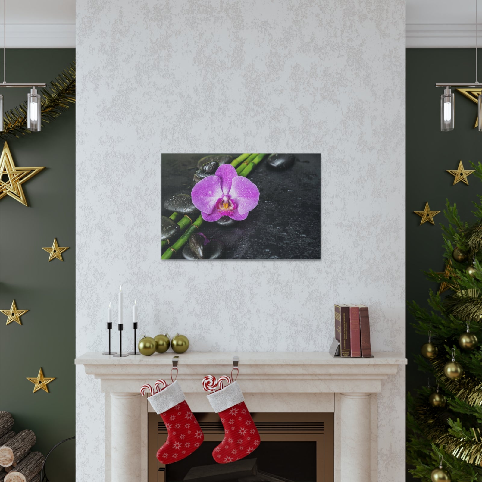 Pink Orchid and Stone Forest Floral Nature Photography Canvas Wall Art for Home Decor Ready-to-Hang-Express Your Love Gifts