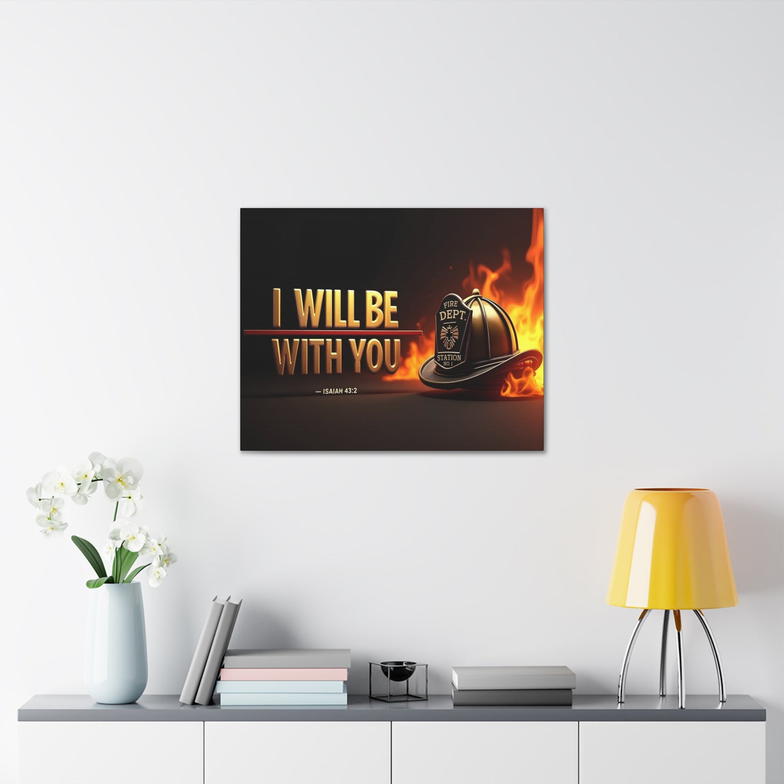 Scripture Walls Isaiah 43:2 Firefighter I Will Be With You Bible Verse Canvas Christian Wall Art Ready to Hang Unframed-Express Your Love Gifts