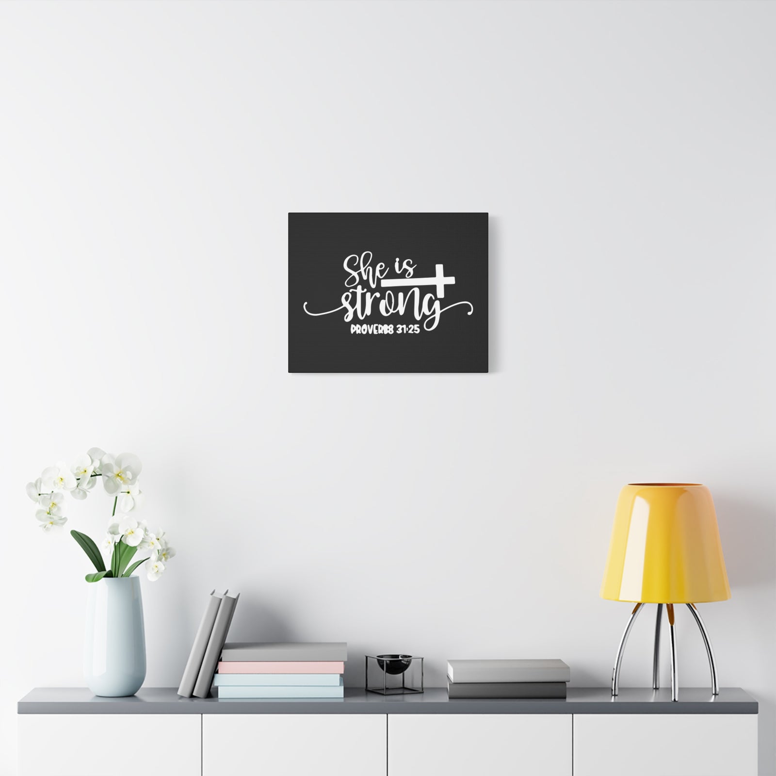 Scripture Canvas She Is Strong Proverbs 31:25 Christian Wall Art Bible Verse Print Ready to Hang-Express Your Love Gifts