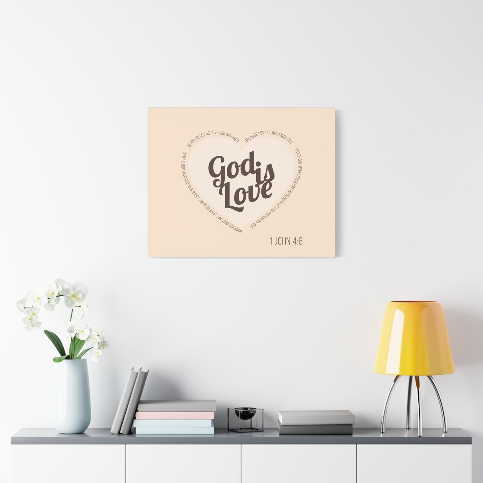 Scripture Canvas God Is Love 1 John 4:8 Light Brown Christian Wall Art Bible Verse Print Ready to Hang-Express Your Love Gifts