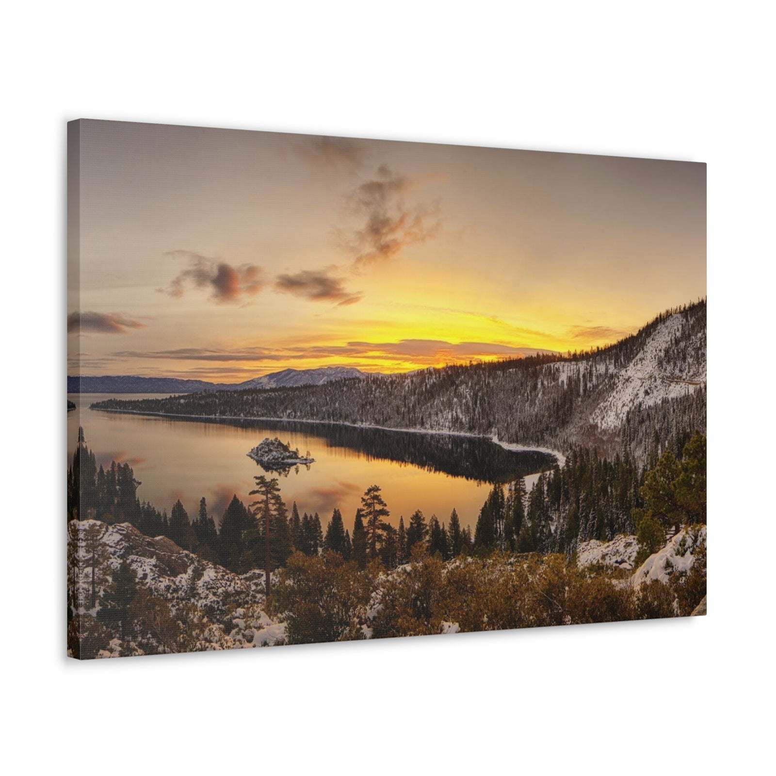 Winter Pine Tree Forest Mountain Lake Nature Wilderness Photography Canvas Wall Art for Home Decor Ready-to-Hang-Express Your Love Gifts