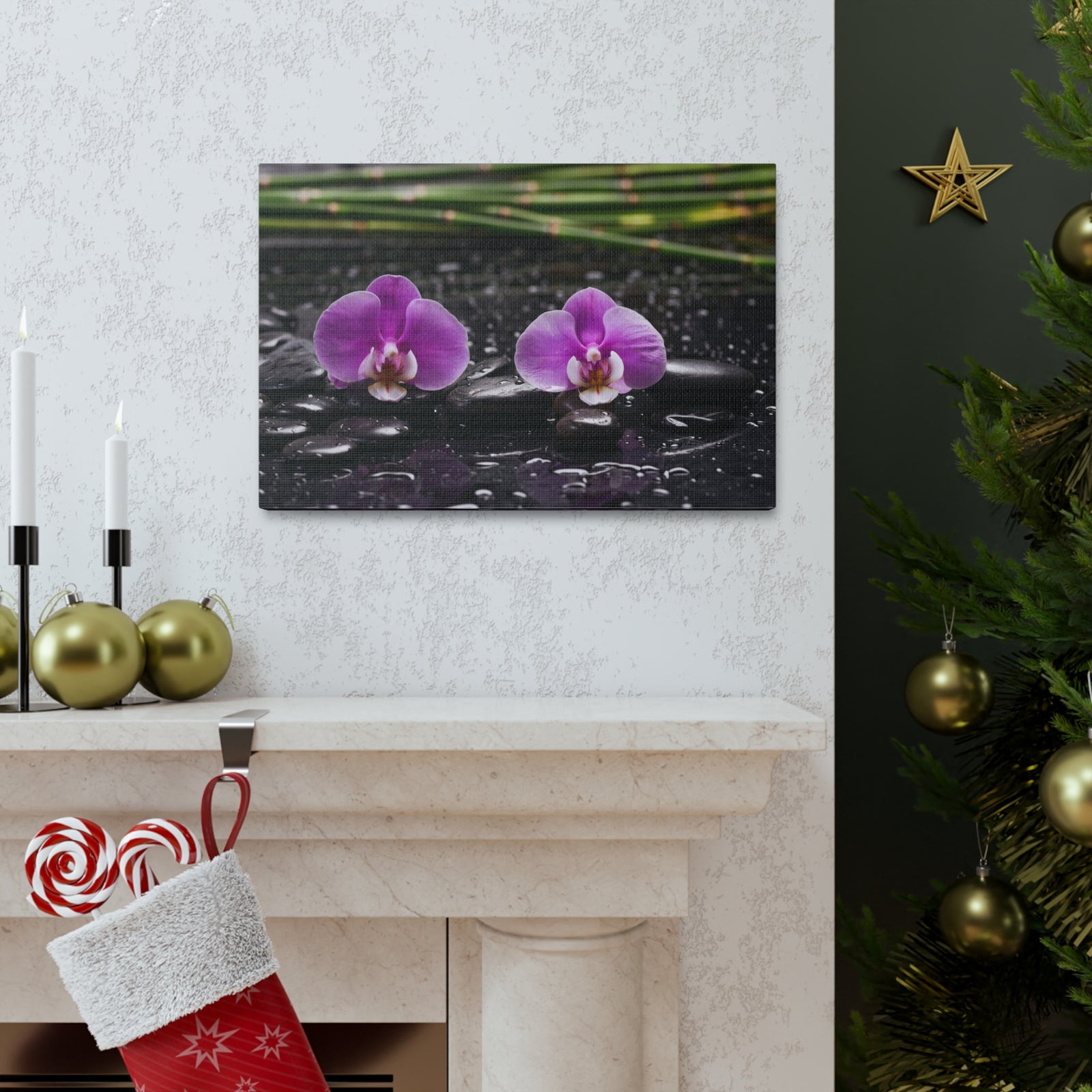 Two Pink Orchid Forest Floral Nature Photography Canvas Wall Art for Home Decor Ready-to-Hang-Express Your Love Gifts