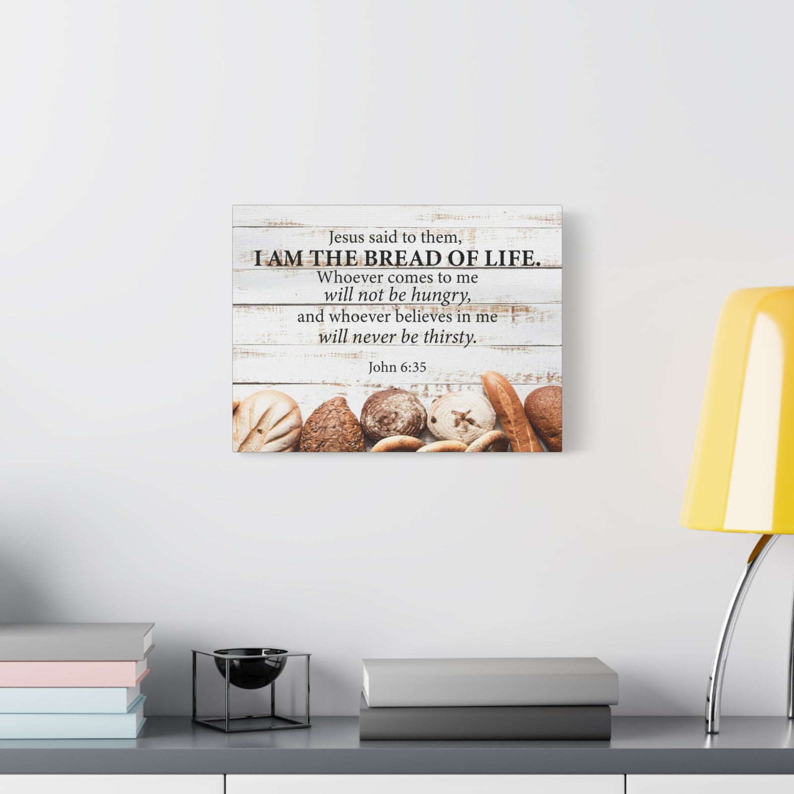 Bible Verse Canvas Bread of Life John 6:35 Scripture Wall Art Christian Home Decor-Express Your Love Gifts