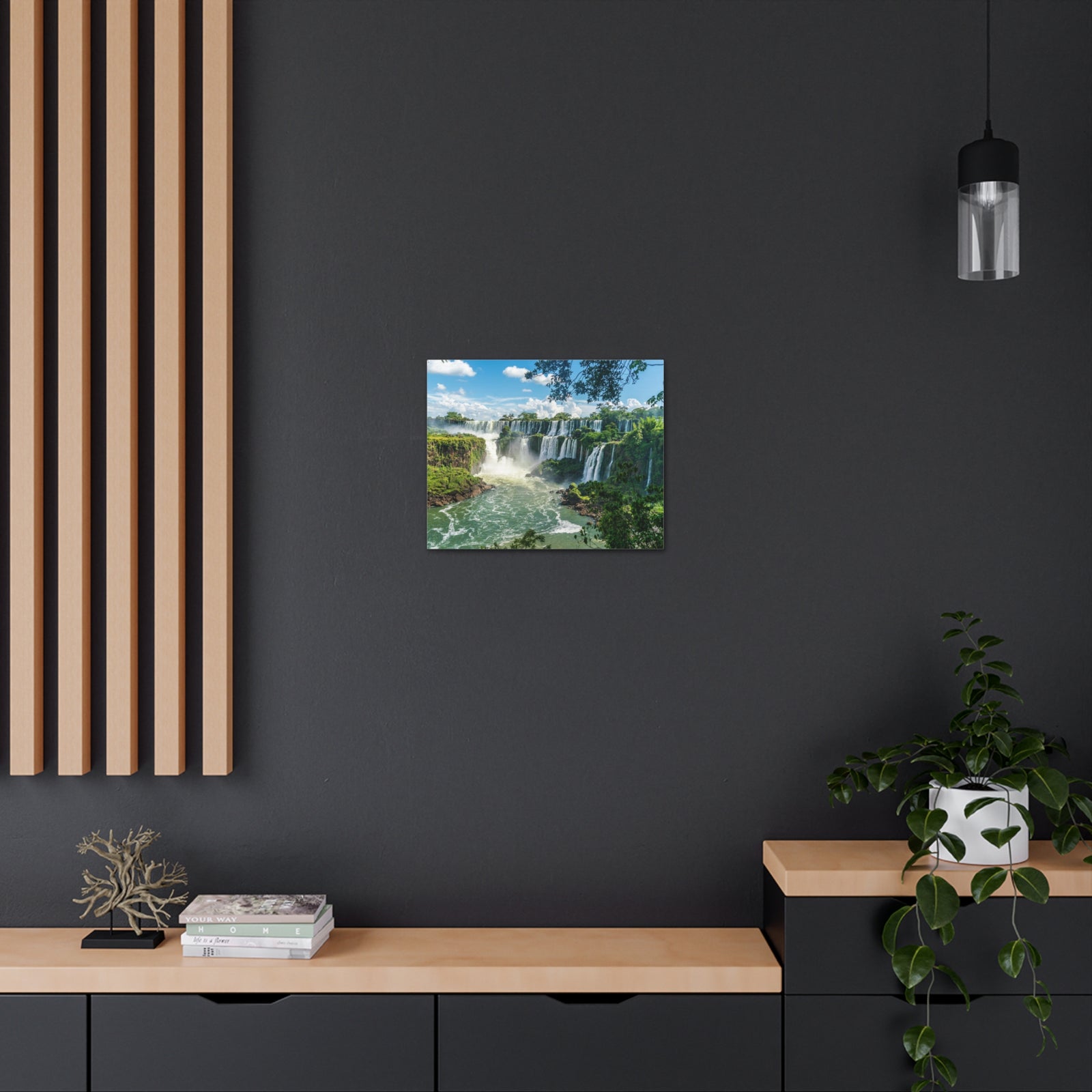 Green Jungle Cascading Waterfall Nature Wilderness Photography Canvas Wall Art for Home Decor Ready-to-Hang-Express Your Love Gifts