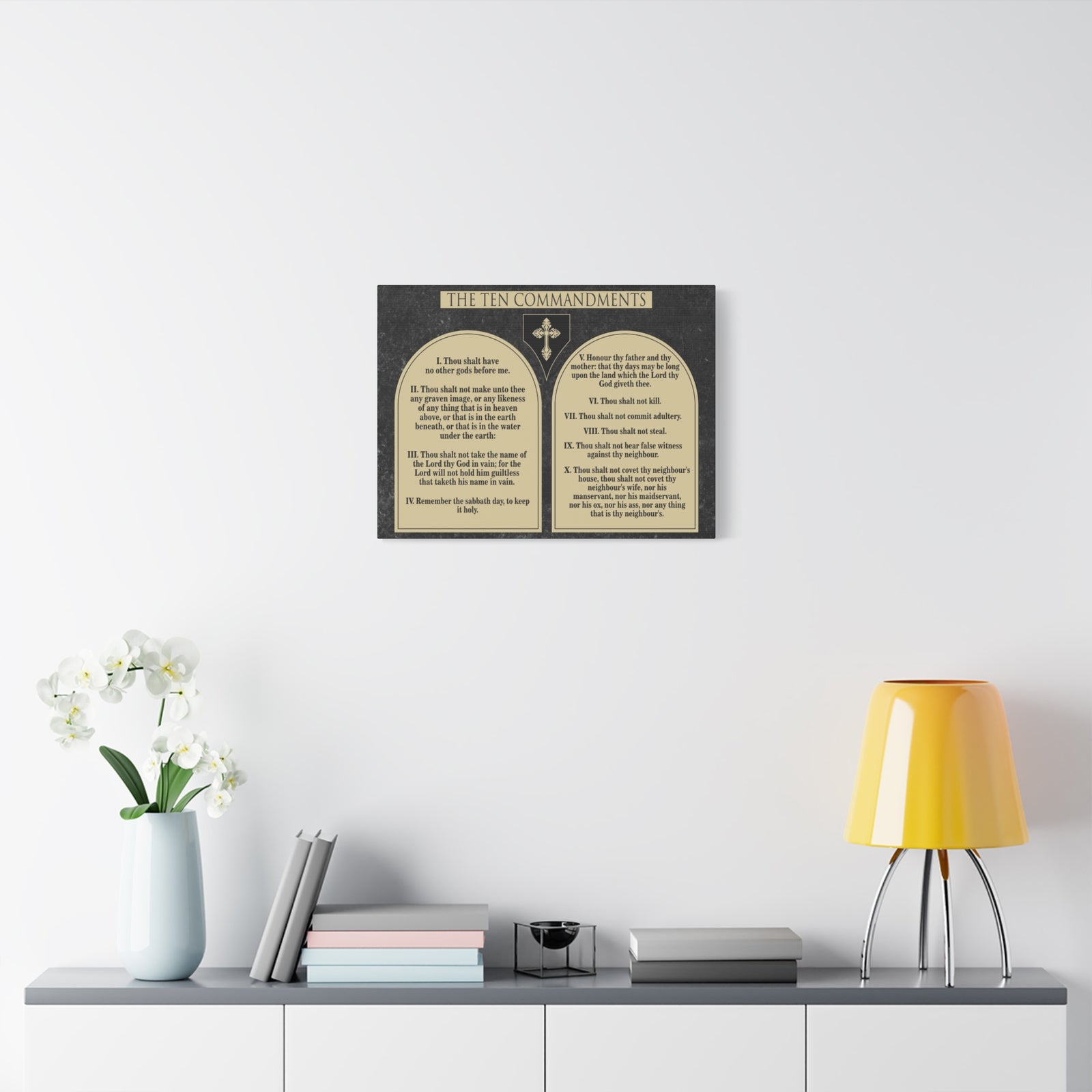 Scripture Canvas Ten Commandments Wood Brown Christian Wall Art Print Ready to Hang-Express Your Love Gifts