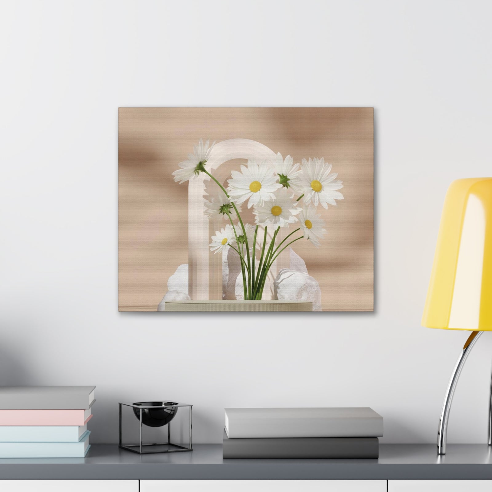 Daisy Flower and White Rocks Flower Canvas Wall Art for Home Decor Ready-to-Hang-Express Your Love Gifts