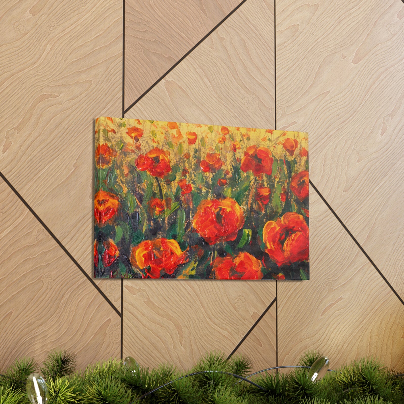 Red Large Poppies In Green Grass Flower Canvas Wall Art for Home Decor Ready-to-Hang-Express Your Love Gifts
