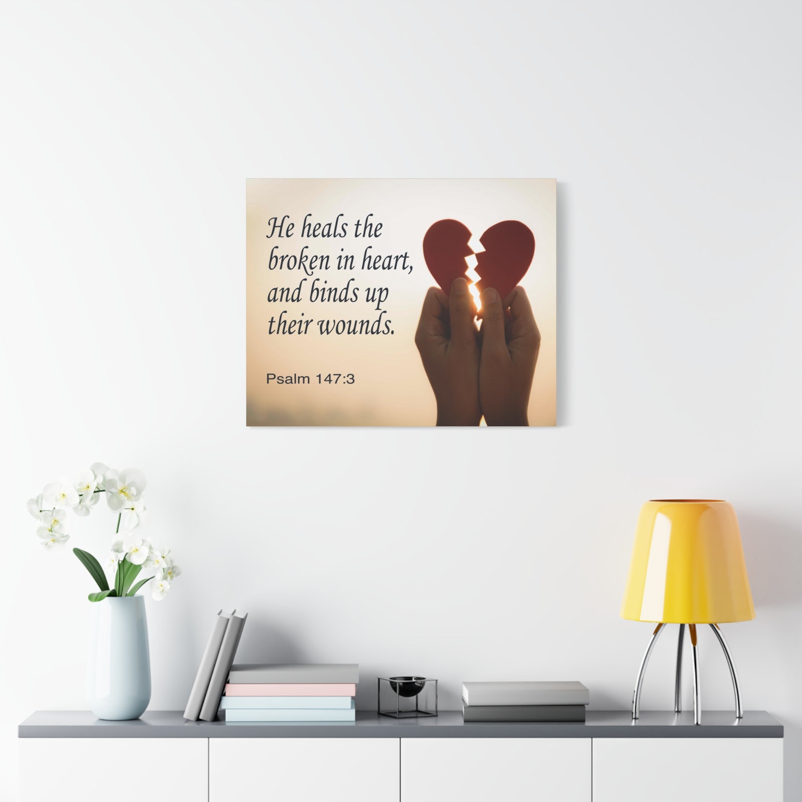 Scripture Canvas Heals the Broken Psalm 147:3 Christian Wall Art Bible Verse Print Ready to Hang-Express Your Love Gifts