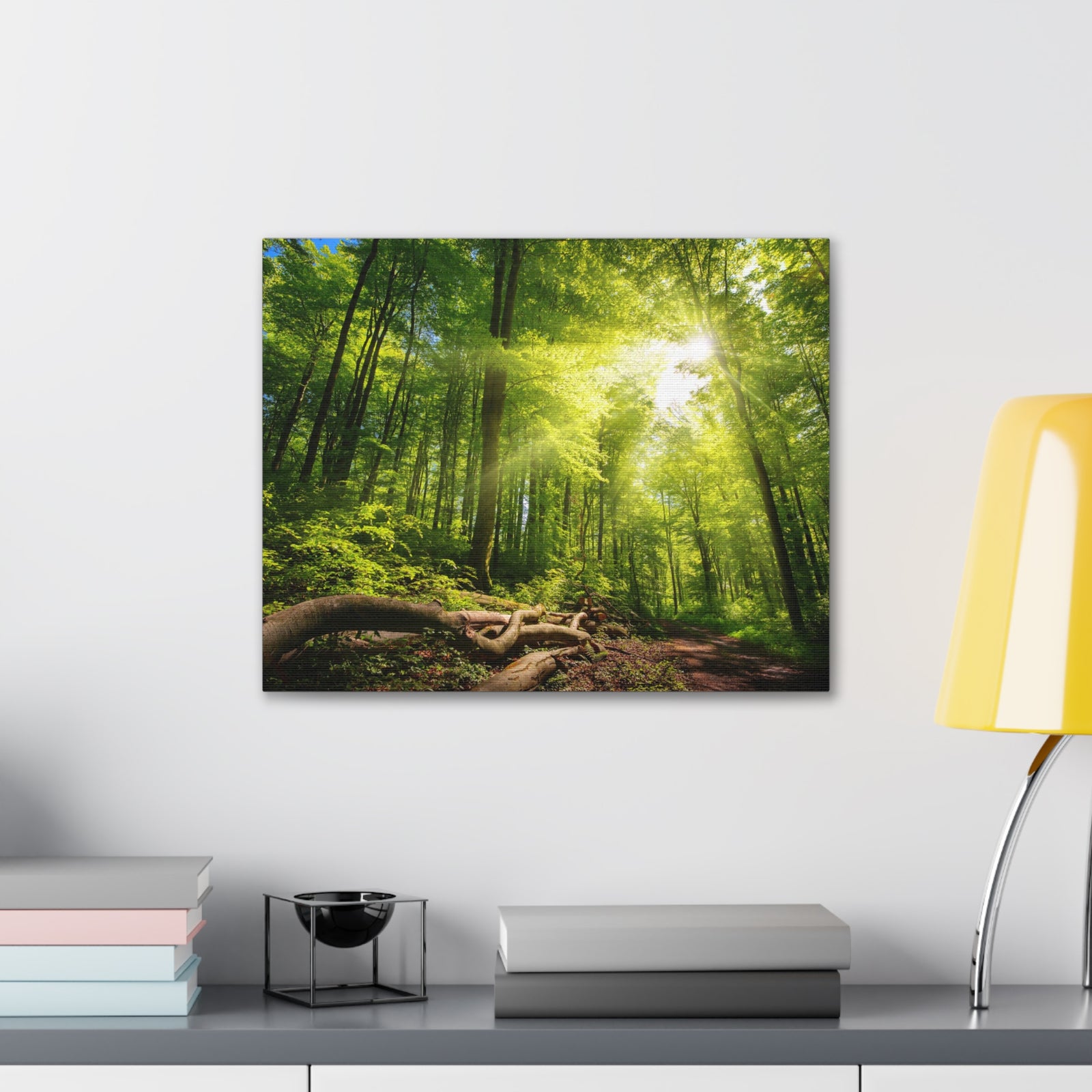 Sunlight Forest Green Nature Wilderness Photography Canvas Wall Art for Home Decor Ready-to-Hang-Express Your Love Gifts