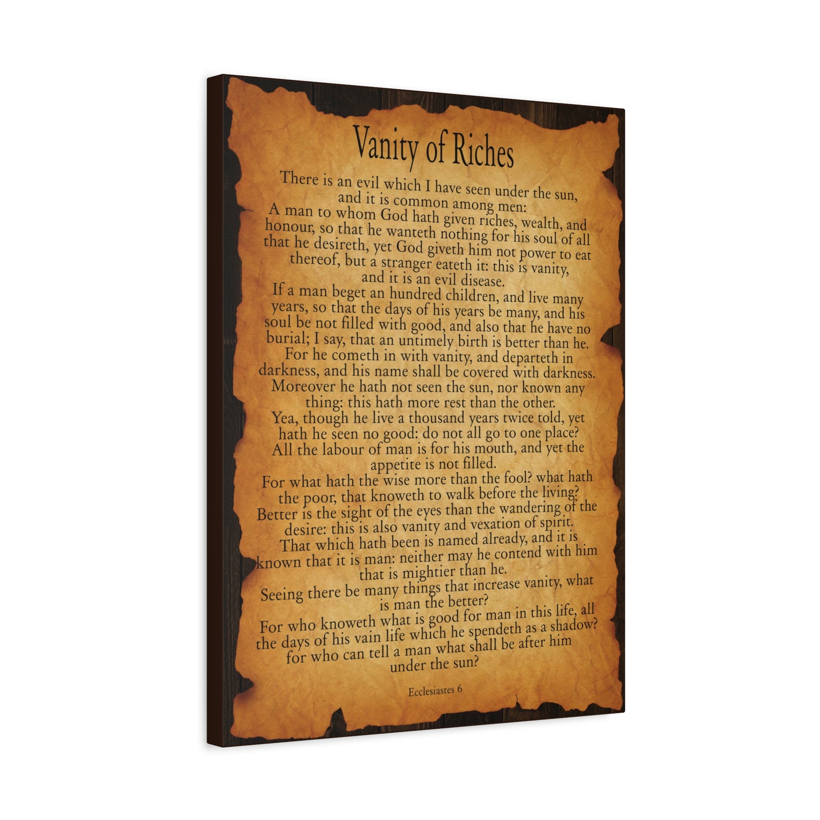 Scripture Walls Vanity of Riches Ecclesiastes 6 Gold Brown Bible Verse Canvas Christian Wall Art Ready to Hang-Express Your Love Gifts