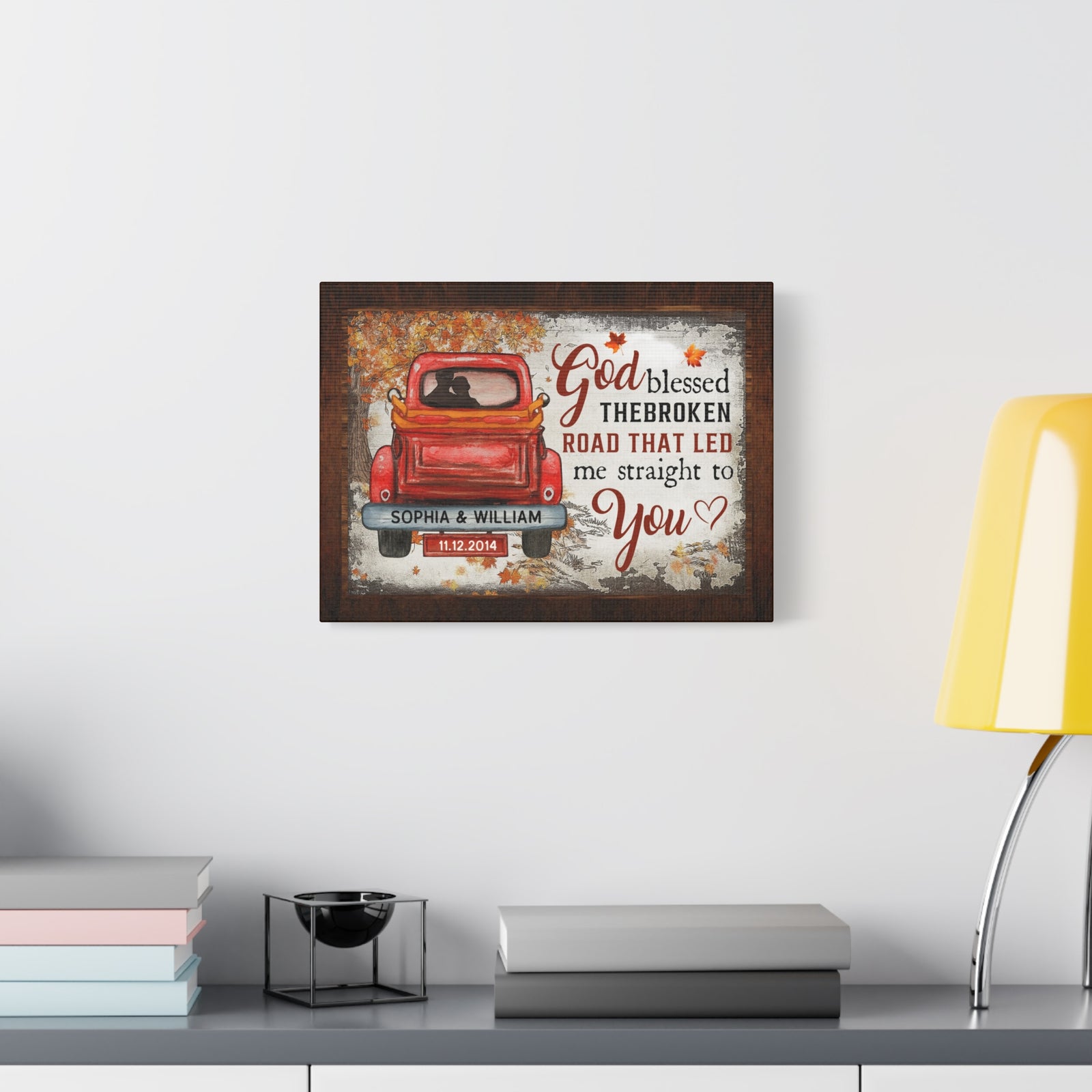 Personalized God Blessed the Broken Road – Couples Truck Wall Art Canvas-Express Your Love Gifts