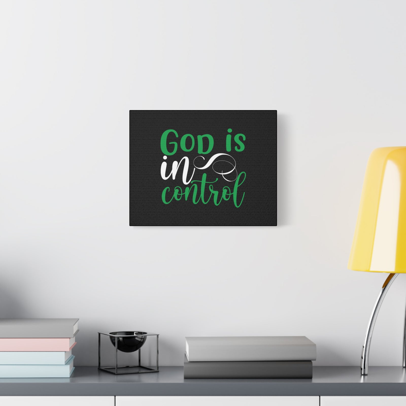 Scripture Canvas God Is In Control Psalm 27:1 Green Christian Wall Art Bible Verse Print Ready to Hang-Express Your Love Gifts