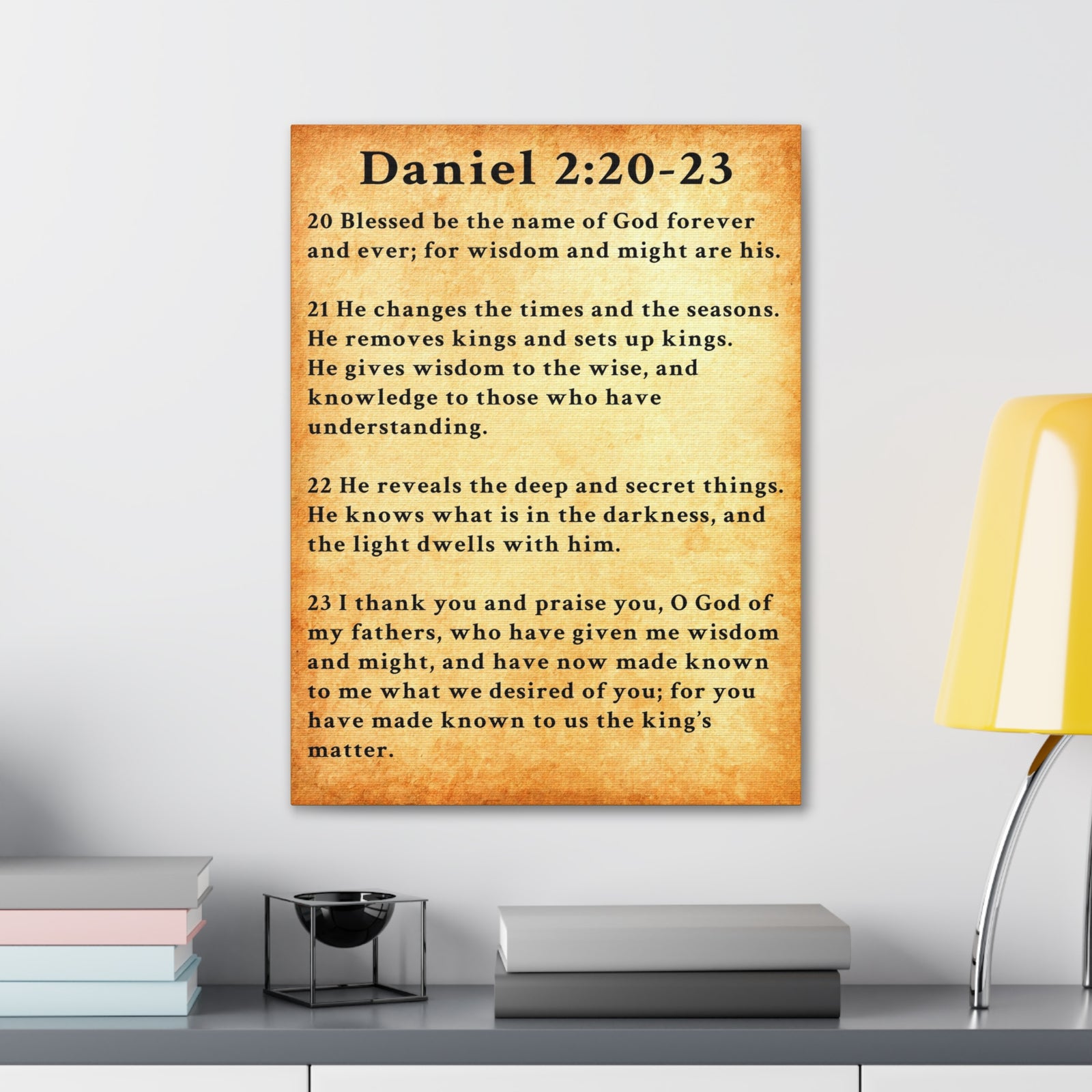 Scripture Walls Daniel 2:20-23 Daniel's Prayer of Praise Gold Bible Verse Canvas Christian Wall Art Ready to Hang Unframed-Express Your Love Gifts